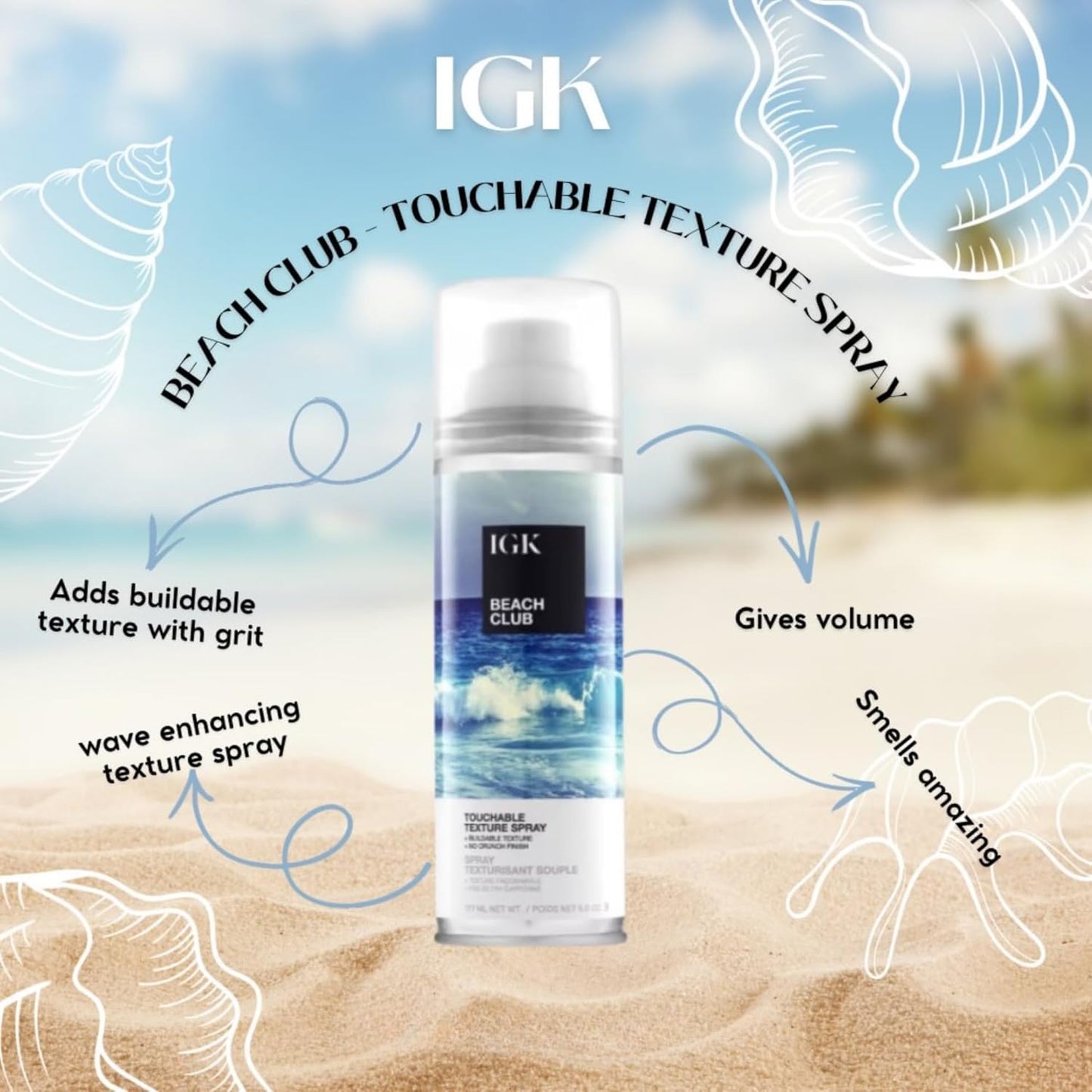 IGK BEACH CLUB Touchable Texture Spray | Hold + Volume + Lightweight | Vegan + Cruelty Free | 5.0 oz (Pack of 2)