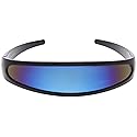 zeroUV Futuristic Narrow Cyclops Color Mirrored Lens Visor Sunglasses (Black Ice)