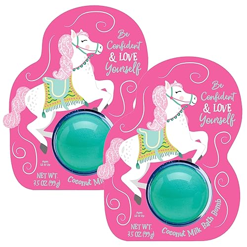 Cait + Co Relaxing Bath Bomb Giftable, 3.5 Ounce Coconut Milk Recipe, Amber and Moss Scent, Horse - Pack of 2