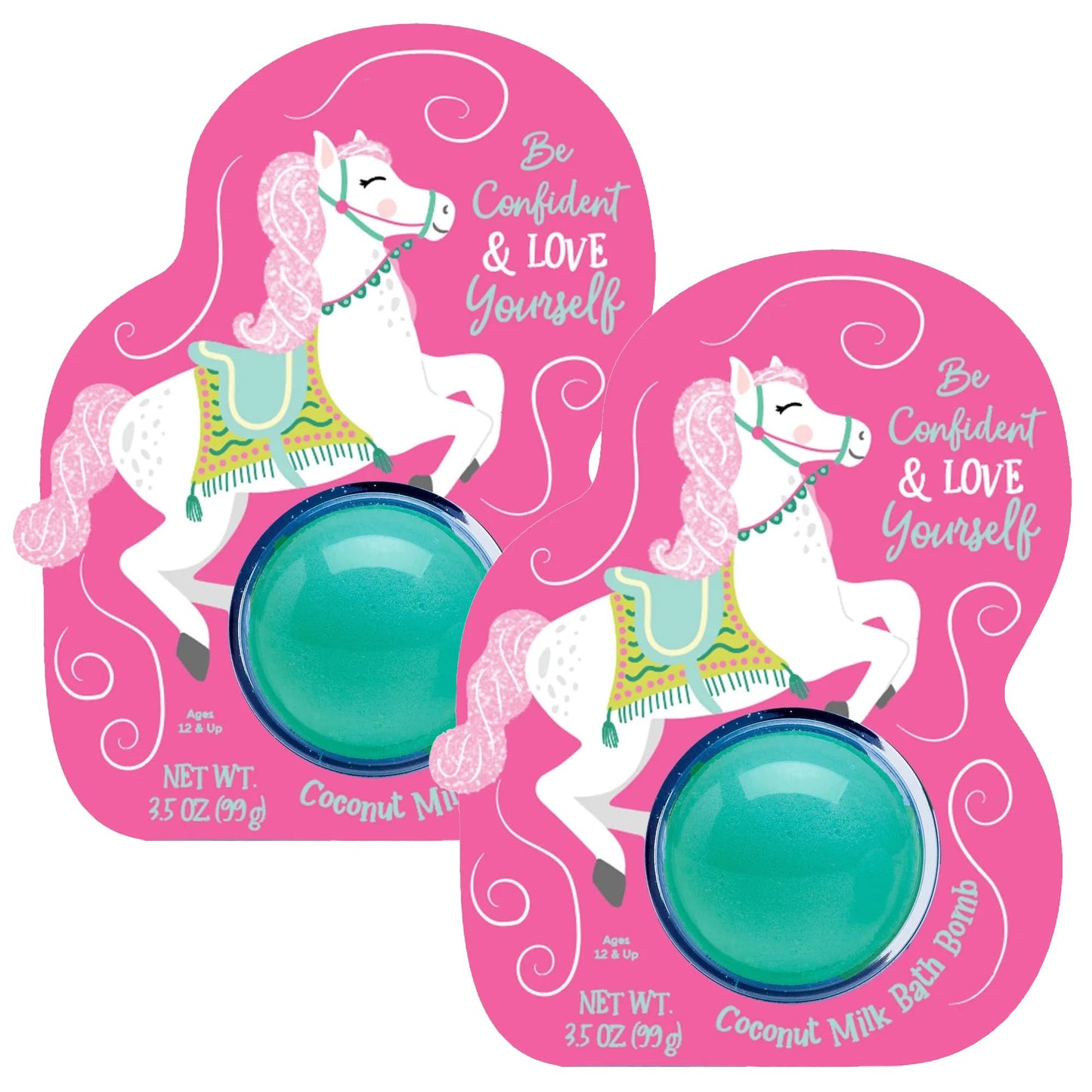 Cait + Co Relaxing Bath Bomb Giftable, 3.5 Ounce Coconut Milk Recipe, Amber and Moss Scent, Horse - Pack of 2