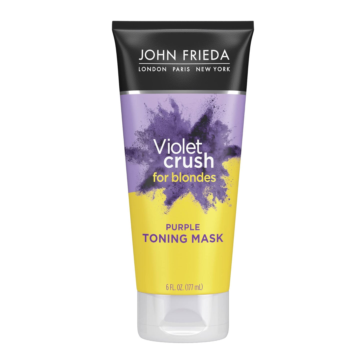 John Frieda Violet Crush Purple Toning Mask, Removes Brassy Tones, Smooths Damaged Hair Cuticles for Cooler, More Luminous, Salon-Fresh Blonde. Safe
