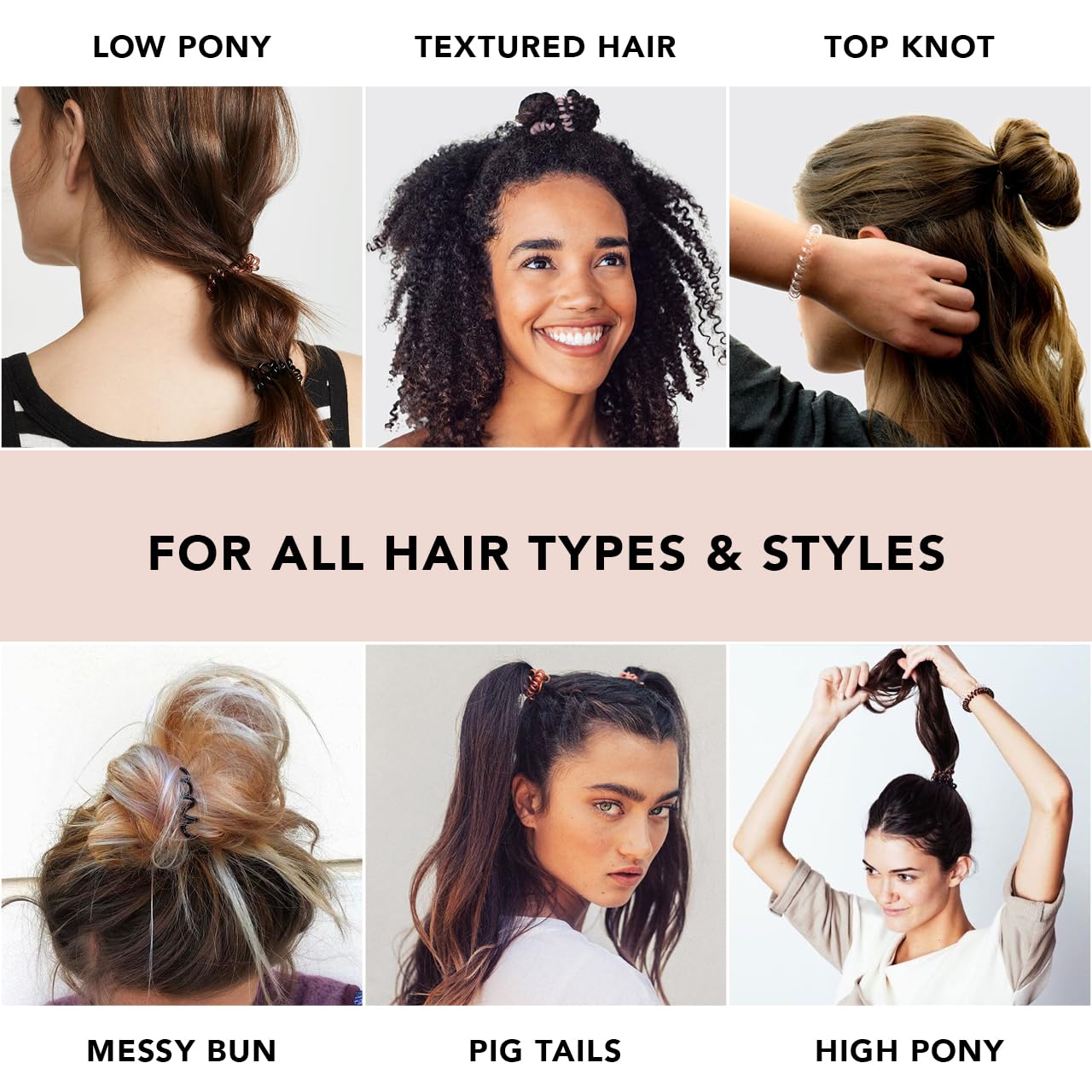 Kitsch Spiral Hair Ties for Women - Creaseless and Dent-free Coil Hair Ties | No Damage, Phone Cord Coils | Made of Flexible and Durable Plastic | Beauty and Personal Care Kitsch