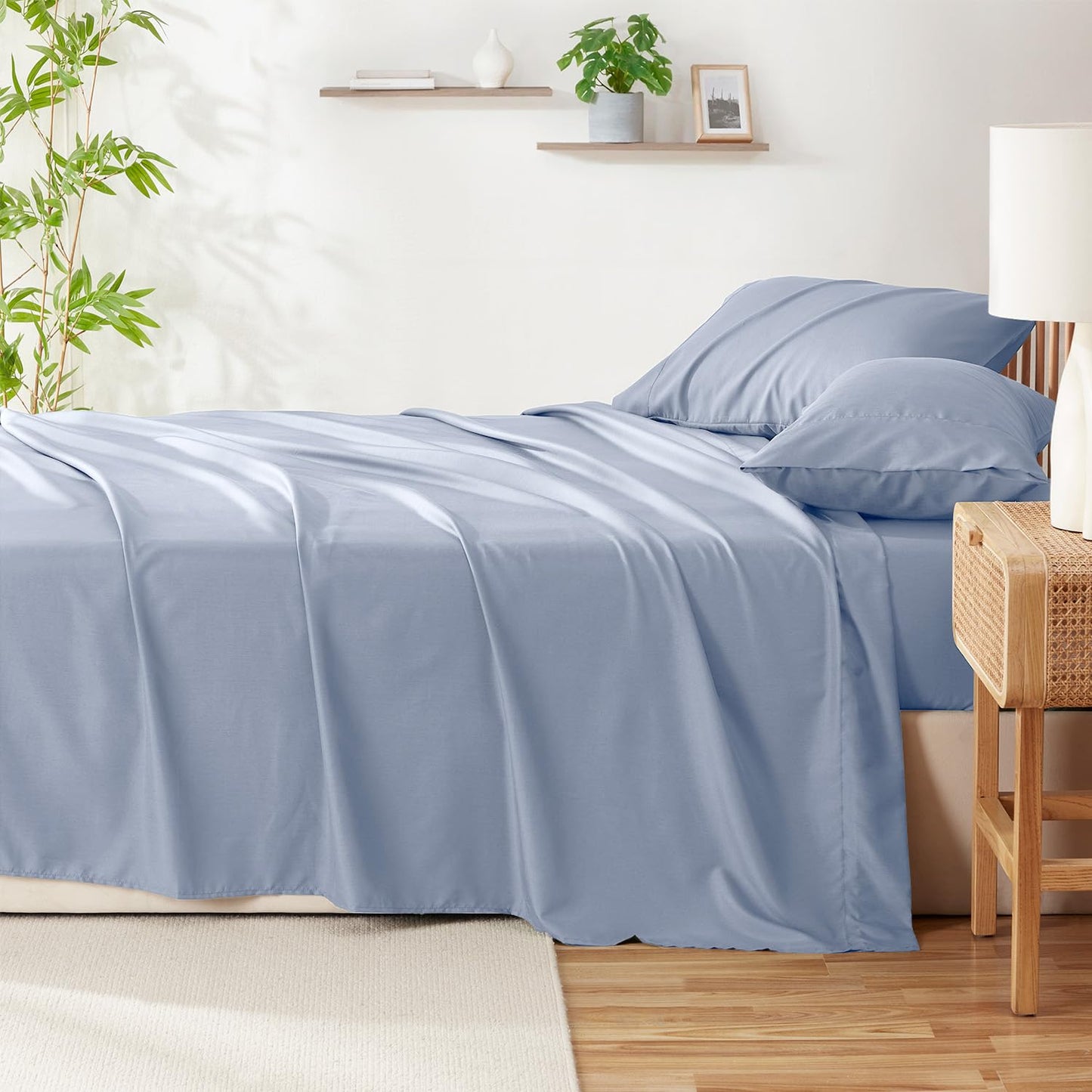 Hearth & Harbor 4 Piece Full Size Bed Sheets Set - 60% Microfiber, 40% Rayon Derived from Bamboo Sheets Full Size Set - Full Size Sheets Set Fits Up