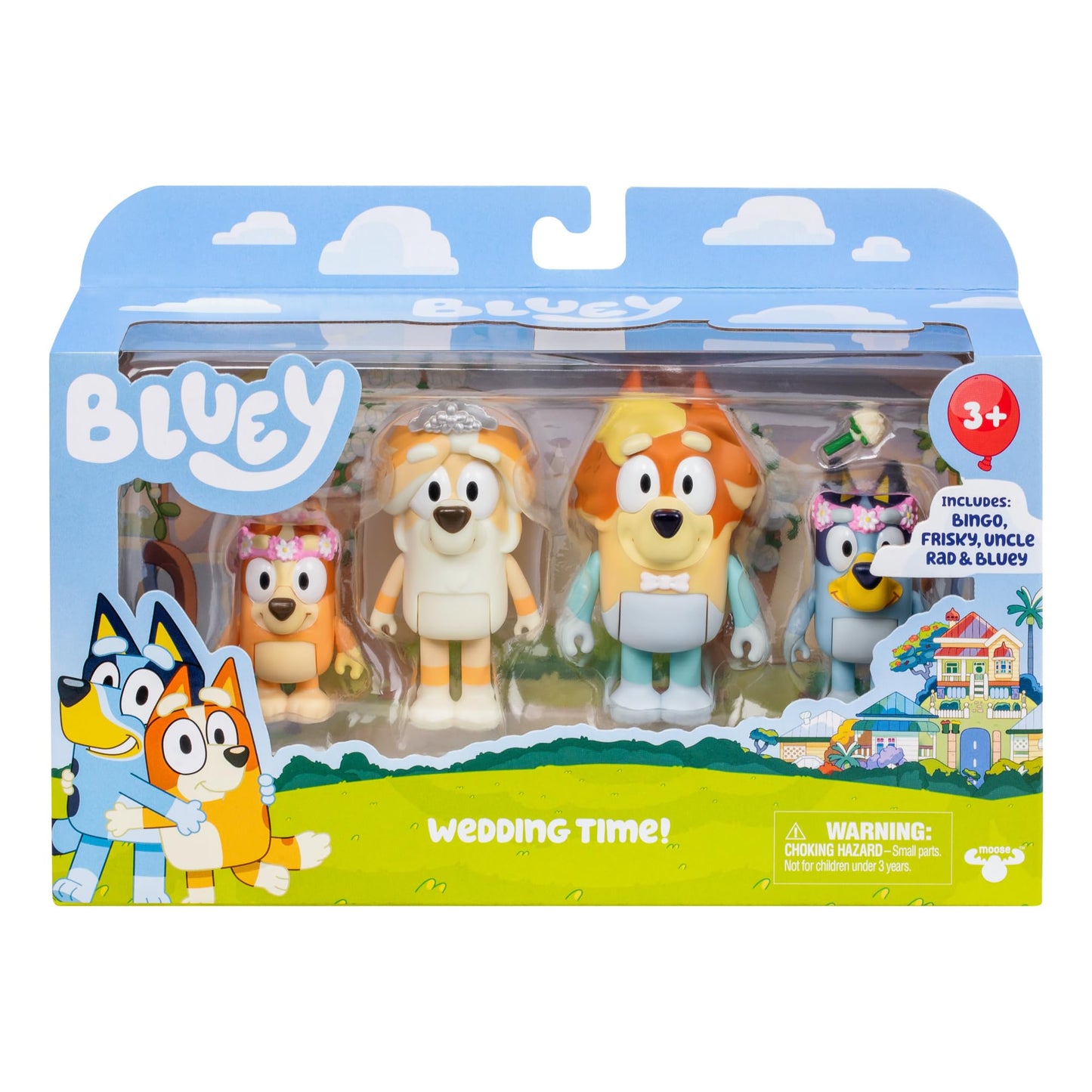 Bluey Figure 4-Pack Wedding Time, Re-Enact Uncle Rad and Frisky's Wedding Day and Bingo Flower Girl Figures