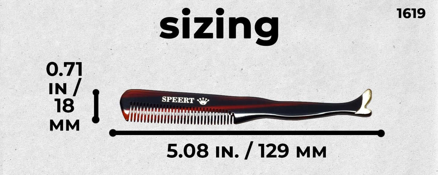Speert #1619 Handmade Wide Tooth Mustache Comb - Small Tortoise Havana Acetate, Coarse Hair Pocket Sized Grooming Tool, Tangle Free Straightener
