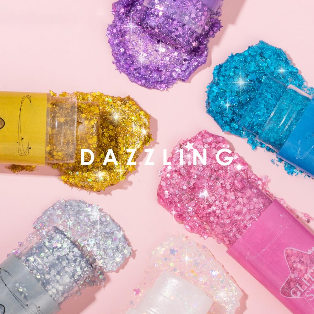 TAIKELOP 2 PCS Face Body Glitter, Face Glitter Body Gel Sequins Shimmer Liquid Eyeshadow, Hair Glitter Sparkles Chunky Face Glitter Gel for Girls