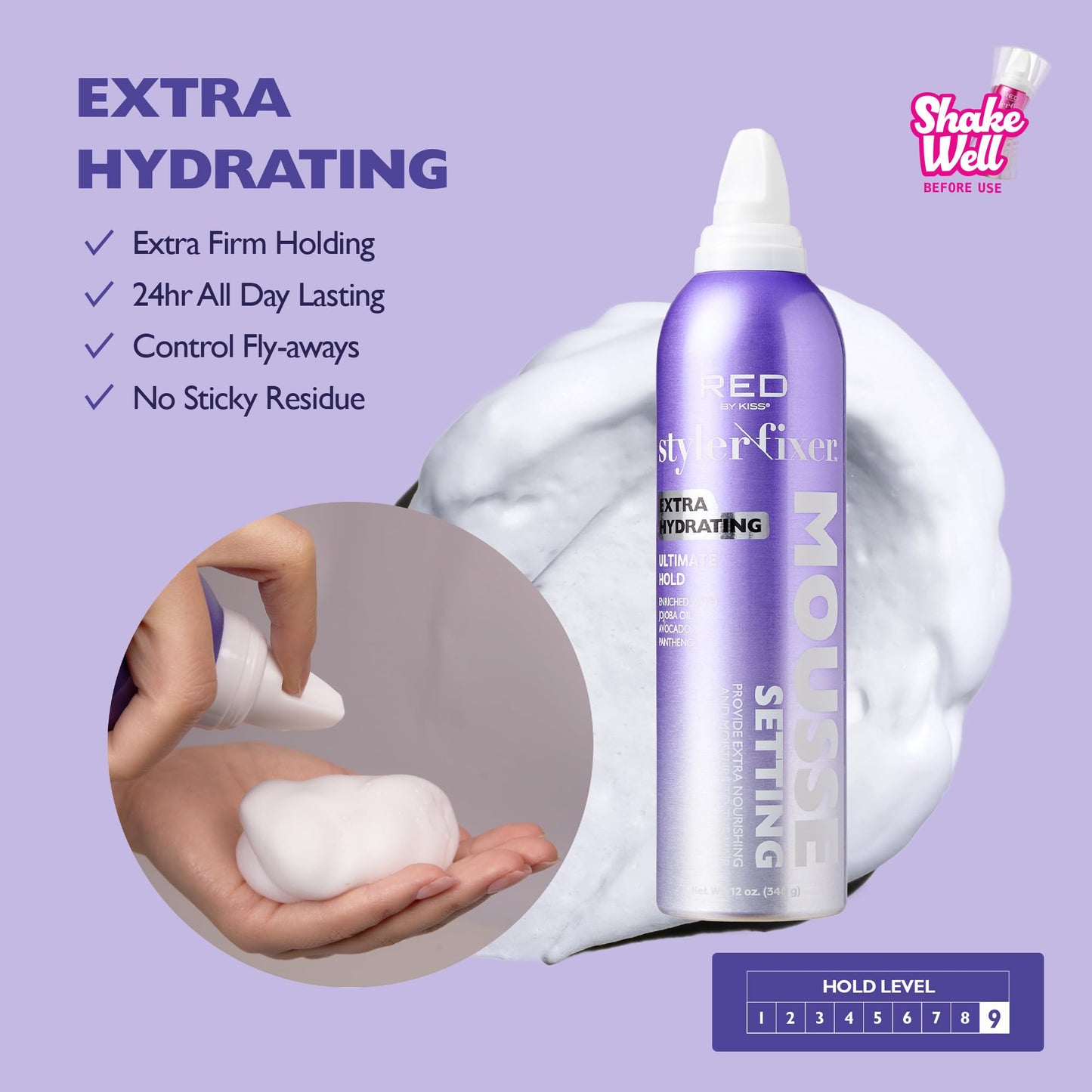 Red by Kiss Setting Mousse Braid Frizz Control, Curl Definition, Shine, Maximize Volume, Ultimate Hold, Long Lasting, Non Sticky Creamy Foam Style