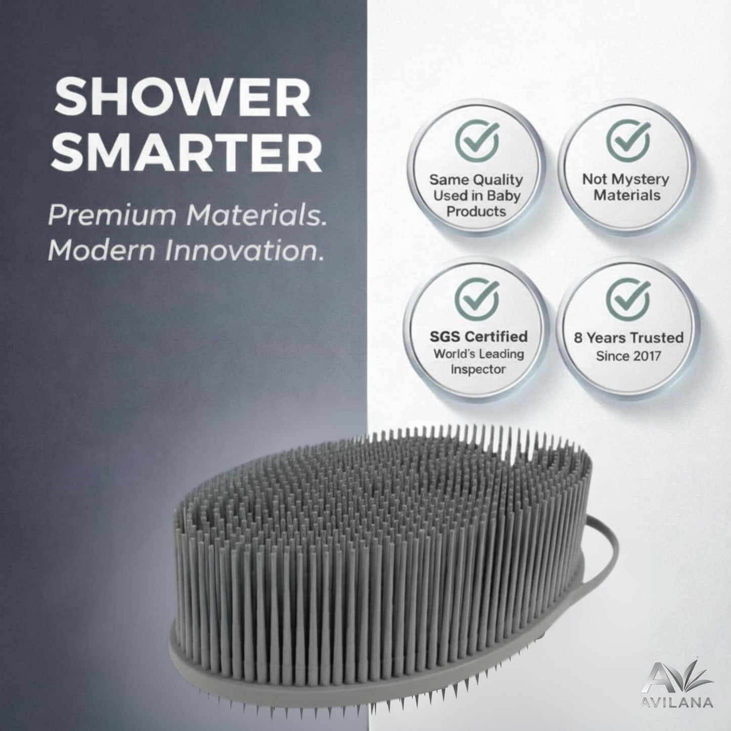Avilana Premium Exfoliating Body Scrubber - Trusted Since 2017 - SGS Certified Silicone Bath Brush, Firm Bristles Smooth Rough Bumpy Skin Texture