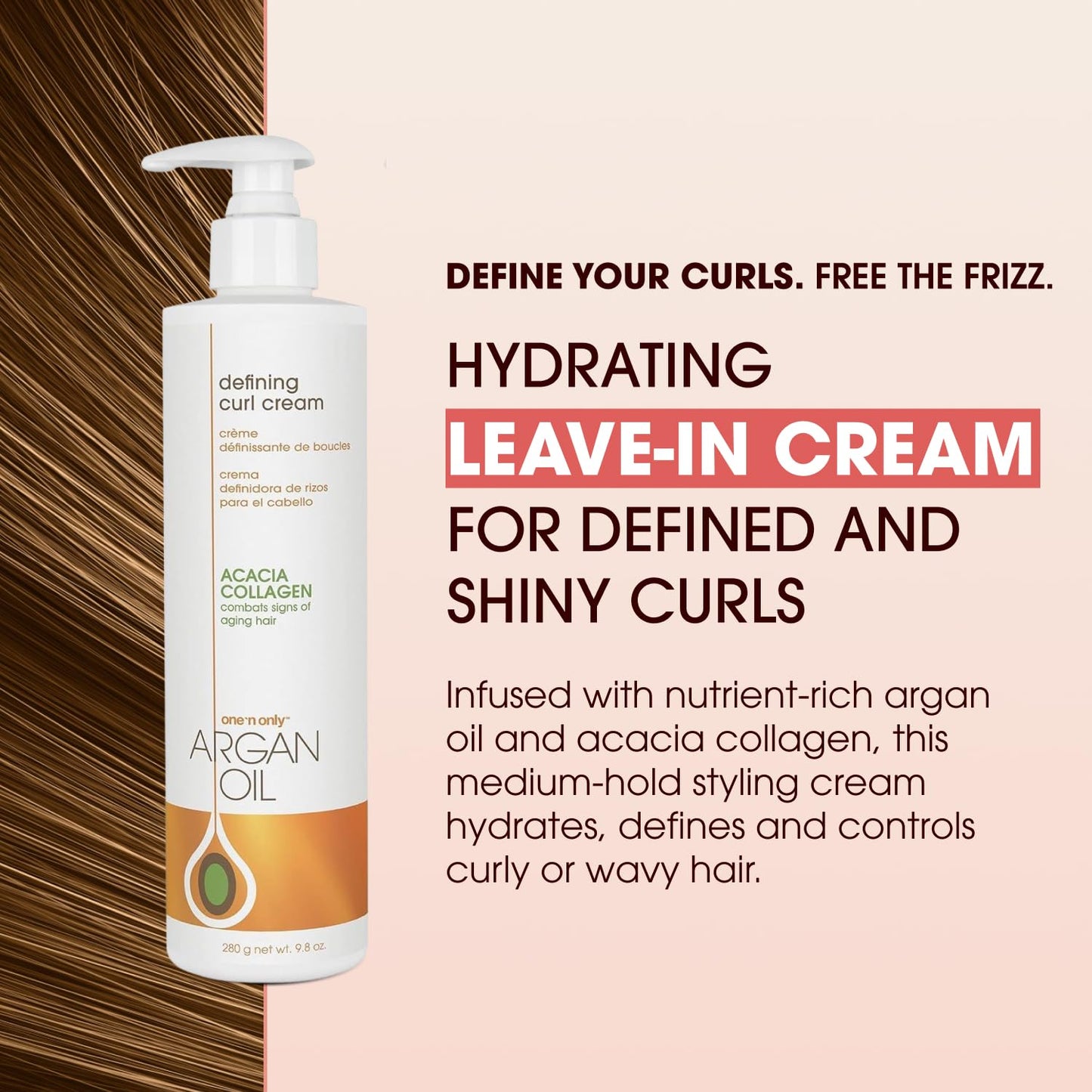 One 'n Only Defining Curl Cream with Argan Oil, Leave-in Conditioning Cream, Defines and Leaves Strong Curly Hair, Enhances Shine and Hydrates Without