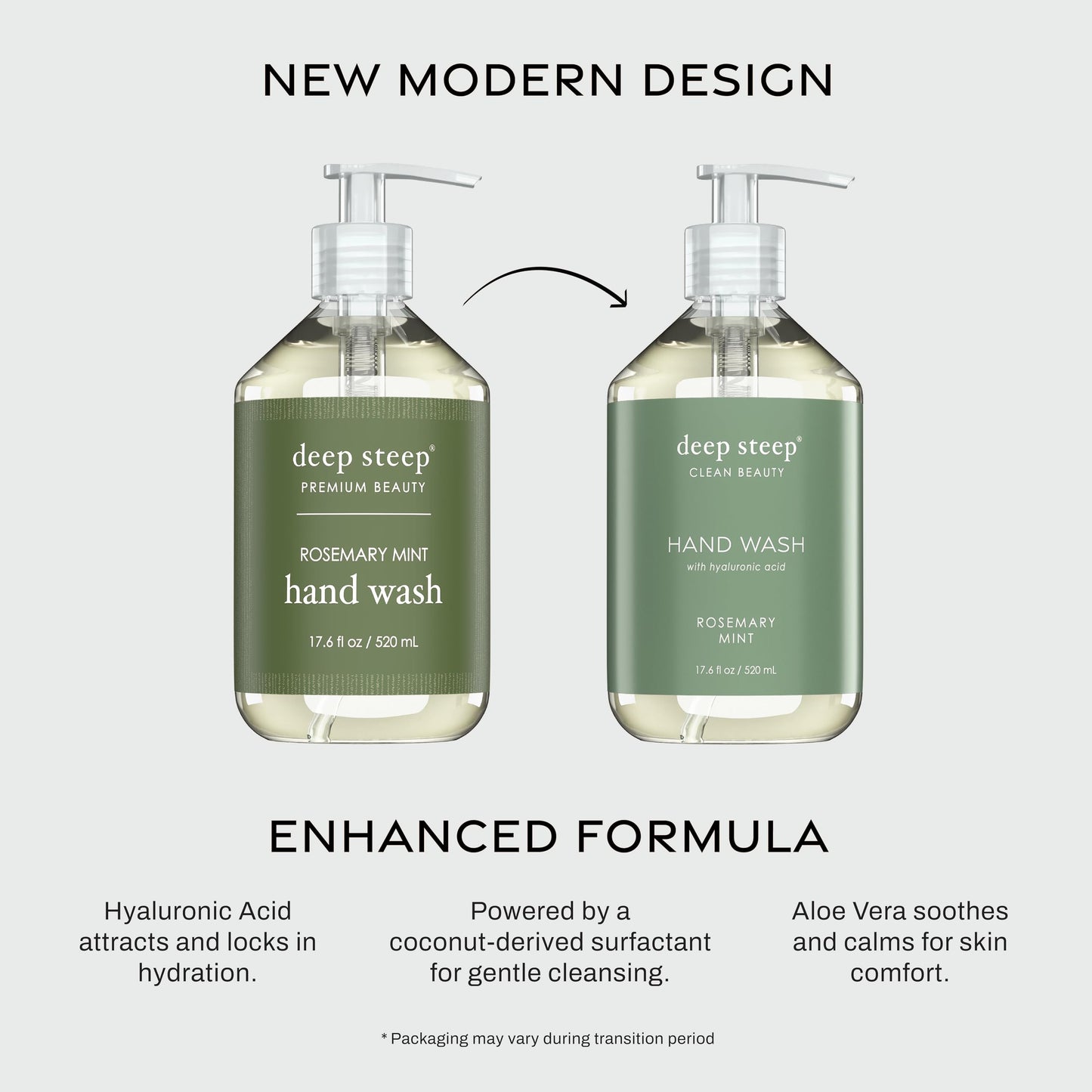 Deep Steep Liquid Hand Wash, Rosemary Mint, 17.6 oz - Moisturizing Cleanser with Olive Oil, Aloe Vera, Glycerin & Hyaluronic Acid - Vegan, Clean