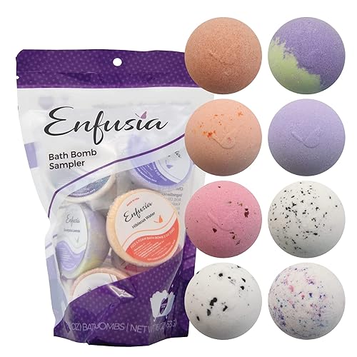 Enfusia Bath Bomb Sampler, 8-Pack Vegan, Clean Ingredients, Moisturizing Olive Oil + Baking Soda | Aromatherapy Variety for Relaxation & Better Sleep…