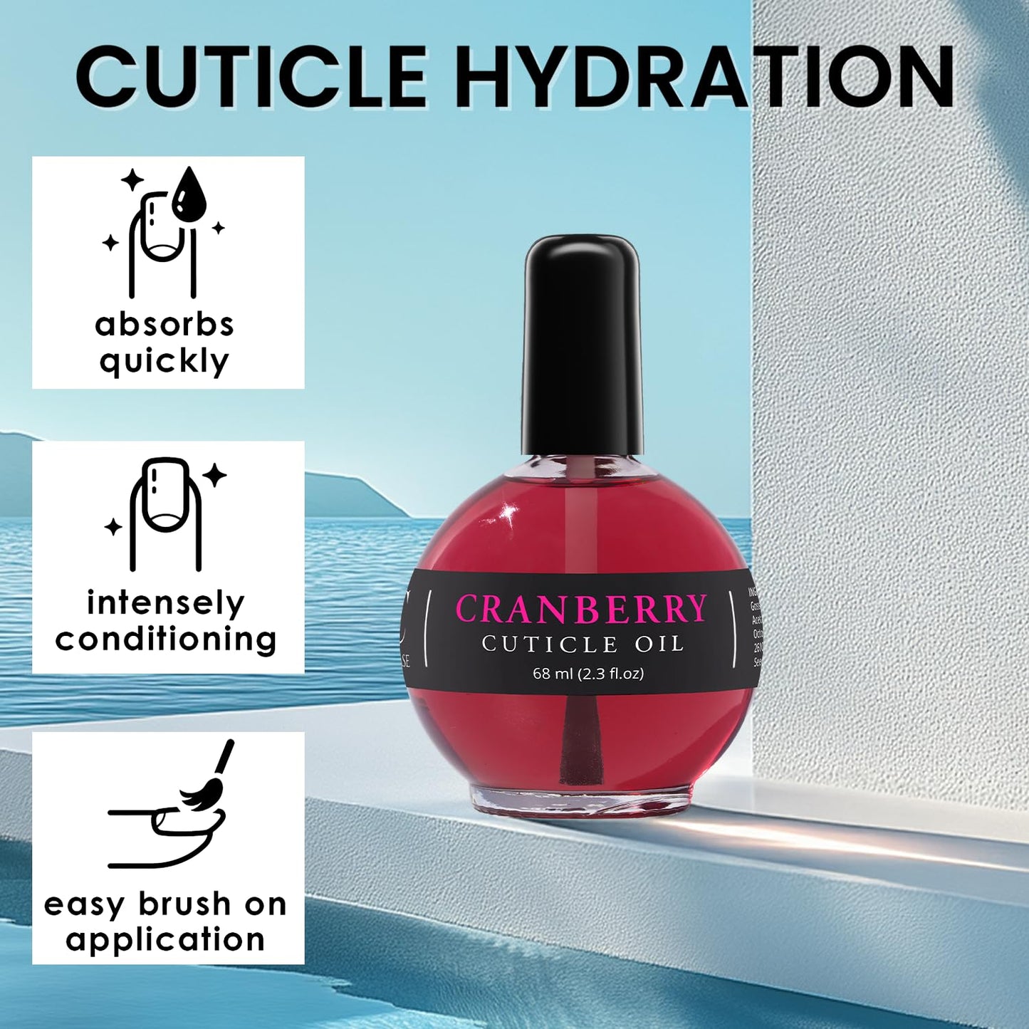 Ellie Chase Moisturizing Cuticle & Nail Care Oil 2.3 Fl Oz - Cranberry Scented - Infused with Jojoba Oil, Aloe, Vitamin E - Nail & Cuticle Hydration