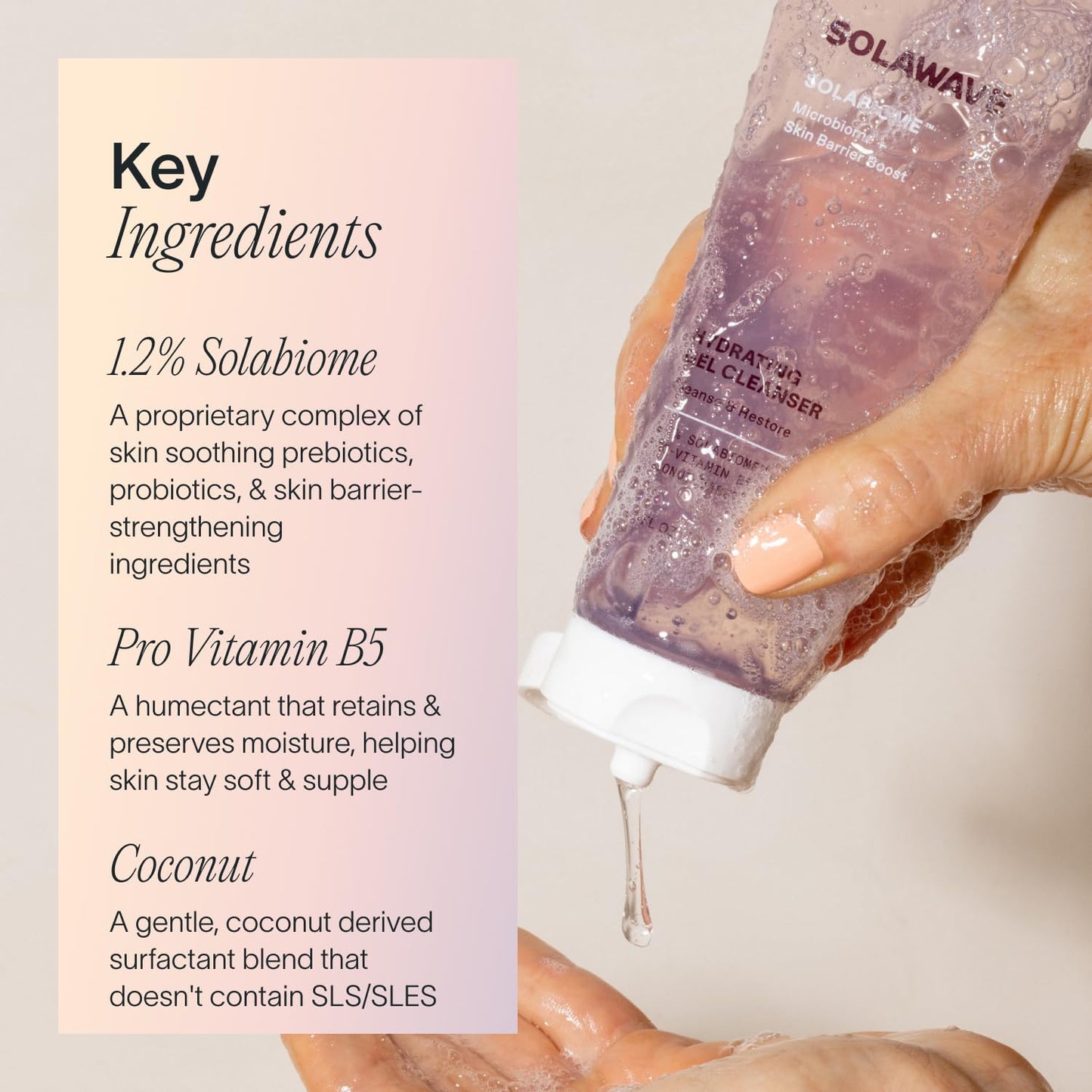 Solawave Probiotic Gel Facial Cleanser with Prebiotics and Pro Vitamin B5, Hydrating and Soothing Formula to Remove Makeup and Reduce Blemishes