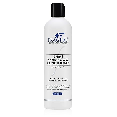 FRAGFRE 2 in 1 Shampoo and Conditioner 12 oz - Fragrance Free Conditioning Shampoo for Short to Medium Hairs - Color Safe Wash and Go - Sulfate Free