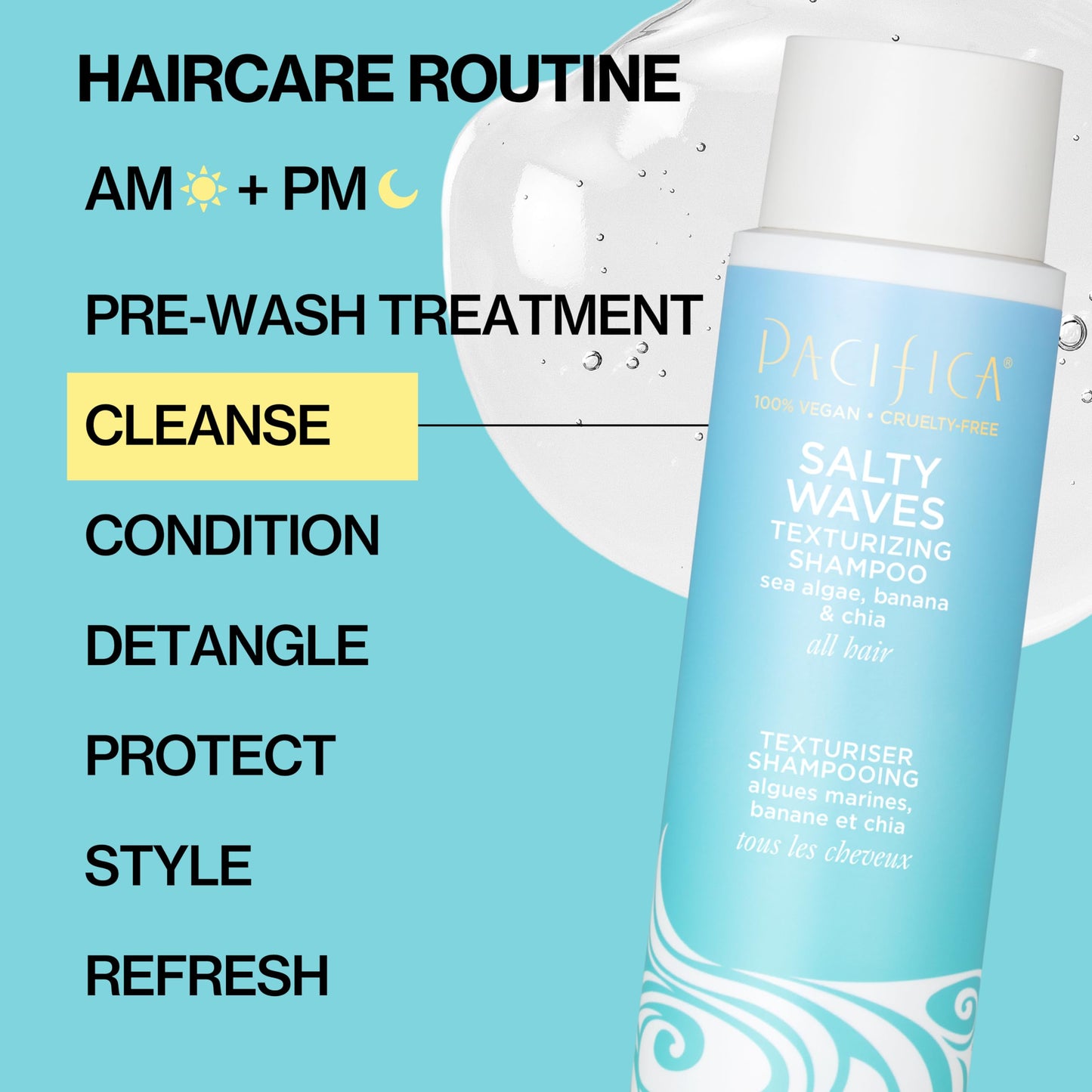 Pacifica Salty Waves Texturizing Shampoo - Beachy Textured, Messy Look, Hair Styles - Moisturizing Hair Care w/ Vitamin B & E - Banana Scent Clean