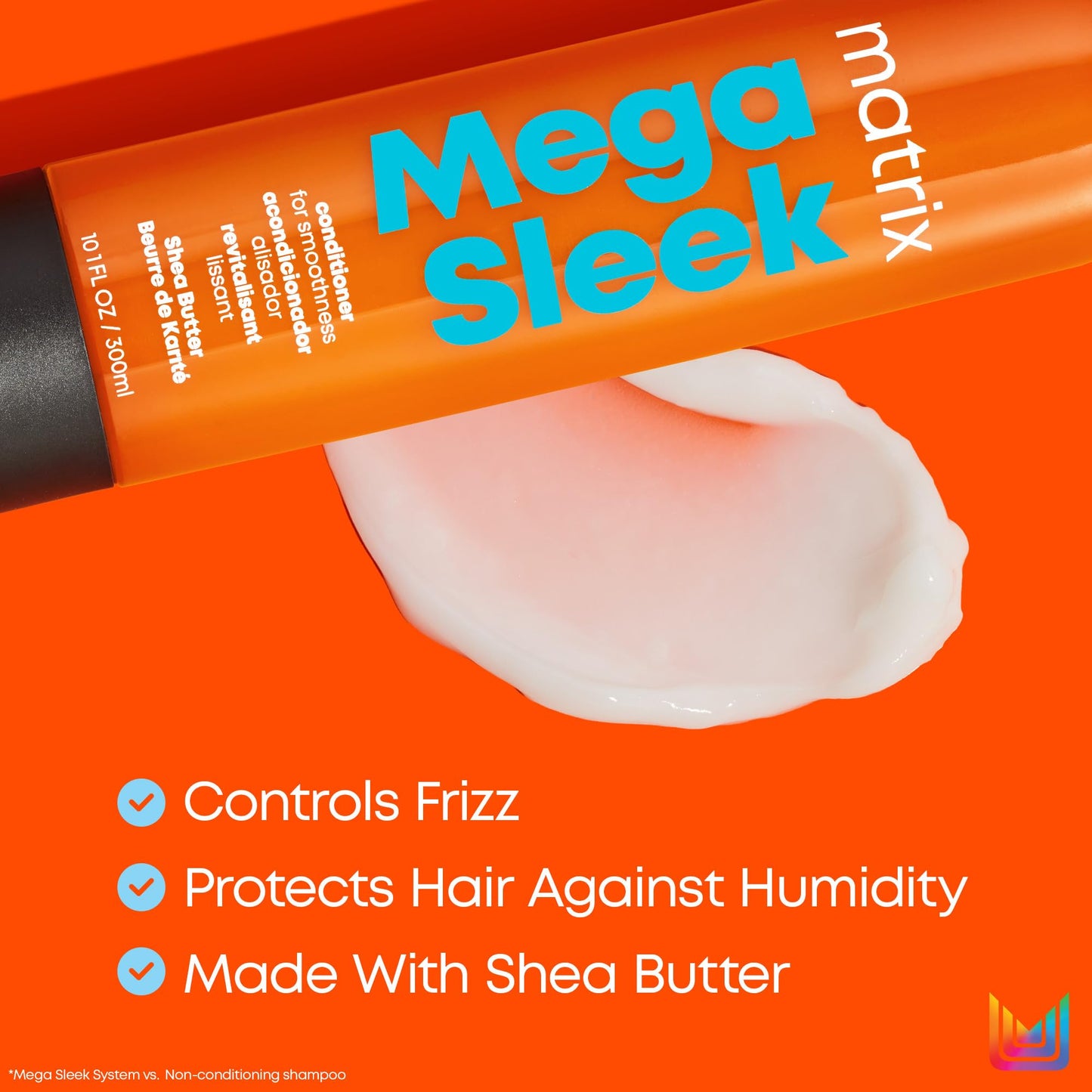 Matrix Mega Sleek Conditioner - Smoothing and Detangling, Moisturizes and Adds Shine, For Dry, Damaged & Frizzy Hair, Salon Professional Conditioner