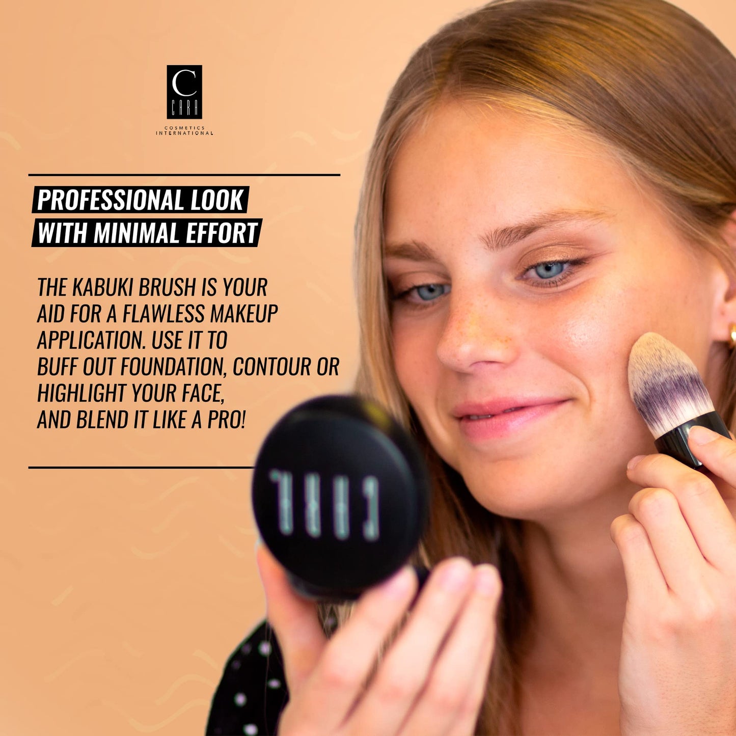 CARA Cosmetics Kabuki Brush #17 - Compact Makeup Face Brush, Blending Brush for Loose Powder, Blush, Foundation. Bronzer & Liquid Makeup, Seamless