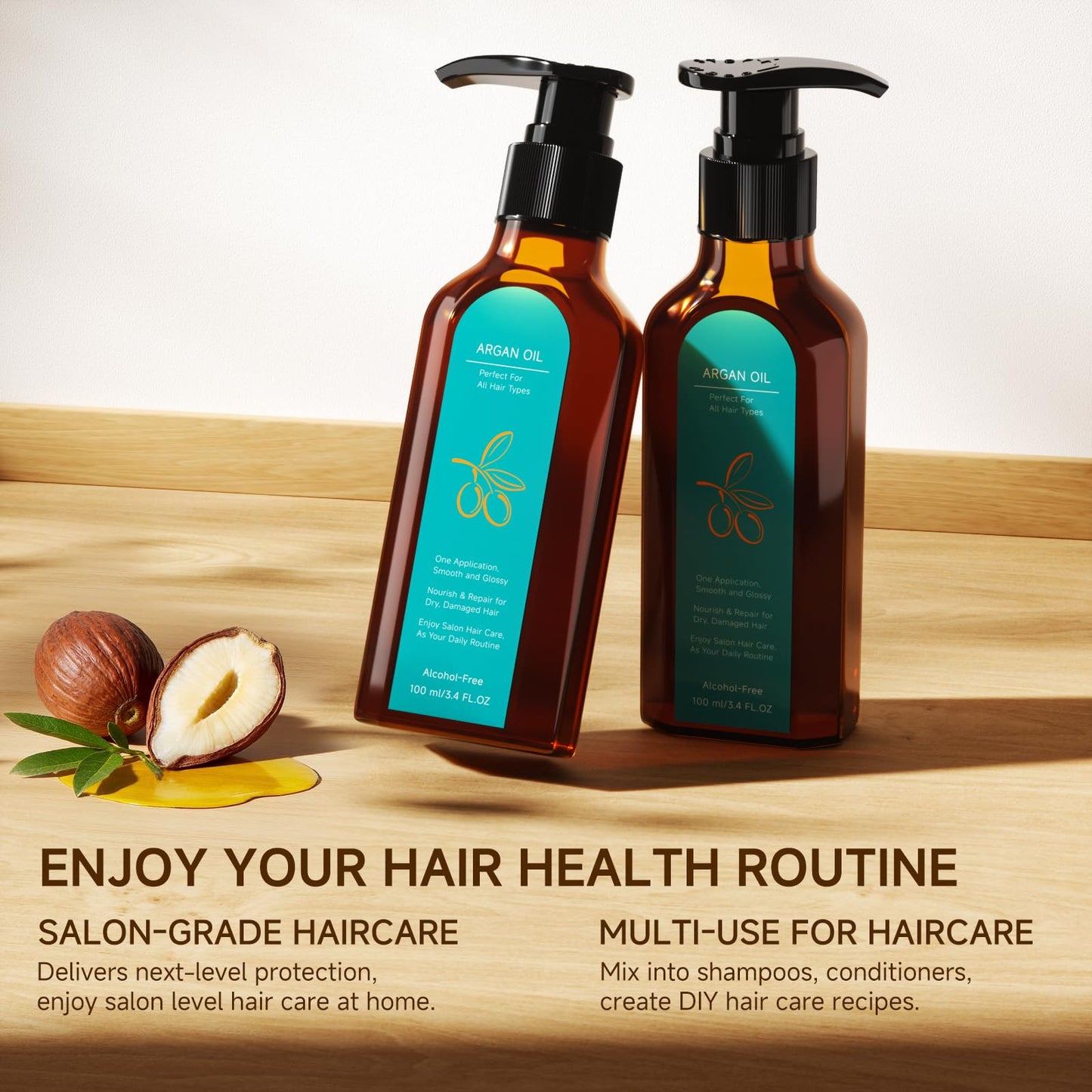 Outccogo Moroccan Argan Oil, Hair Oil for Frizzy Hair, Nourishing Smooths Moroccan Hair Oil for Frizz Control Curly Long Dry Damaged Curly Hair