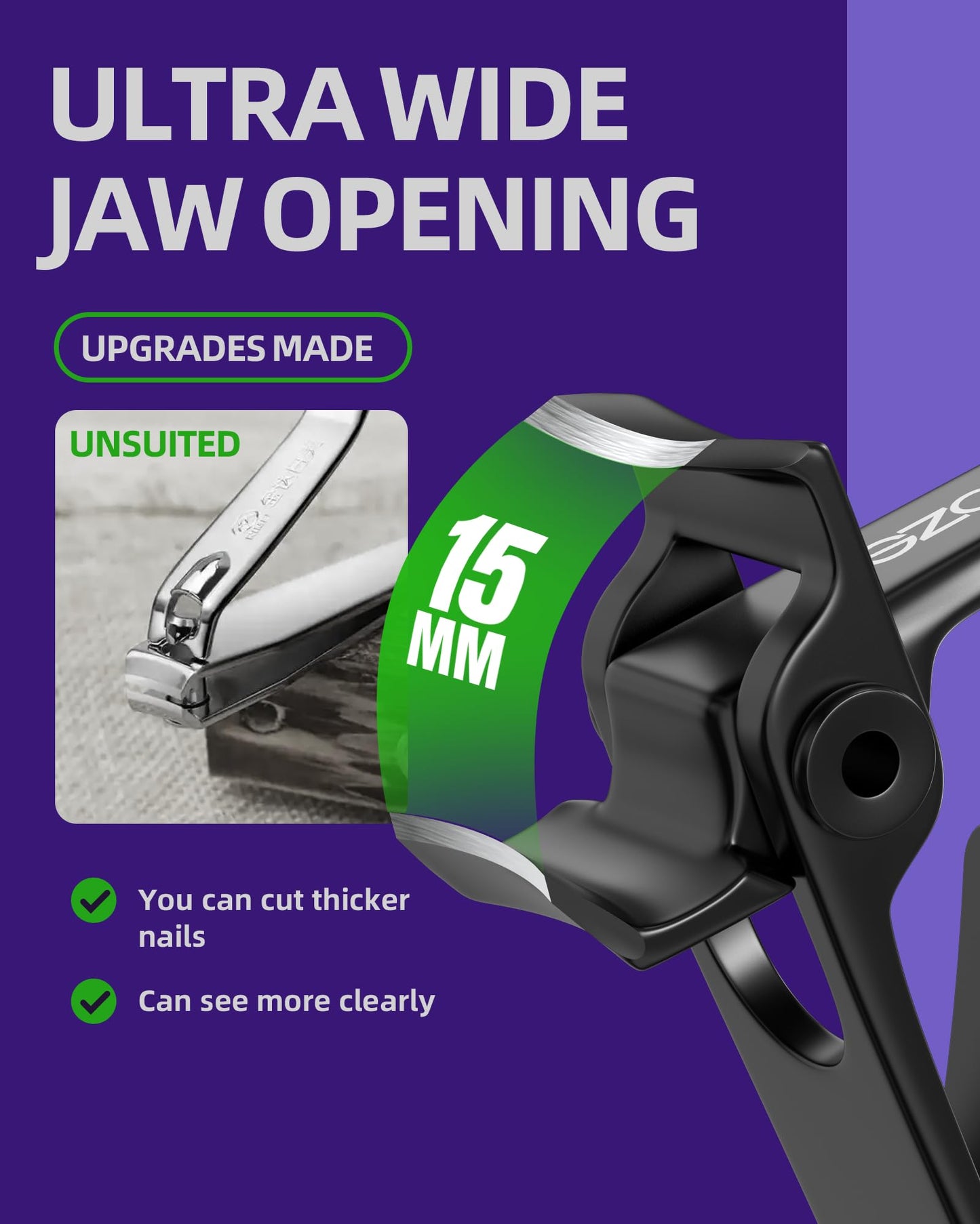 SZQHT Ultra Wide Jaw Opening Nail Clippers Set, Toenail Clippers for Thick Nails, Heavy Duty Nail Cutter, Stainless Steel Toe Nail Clippers