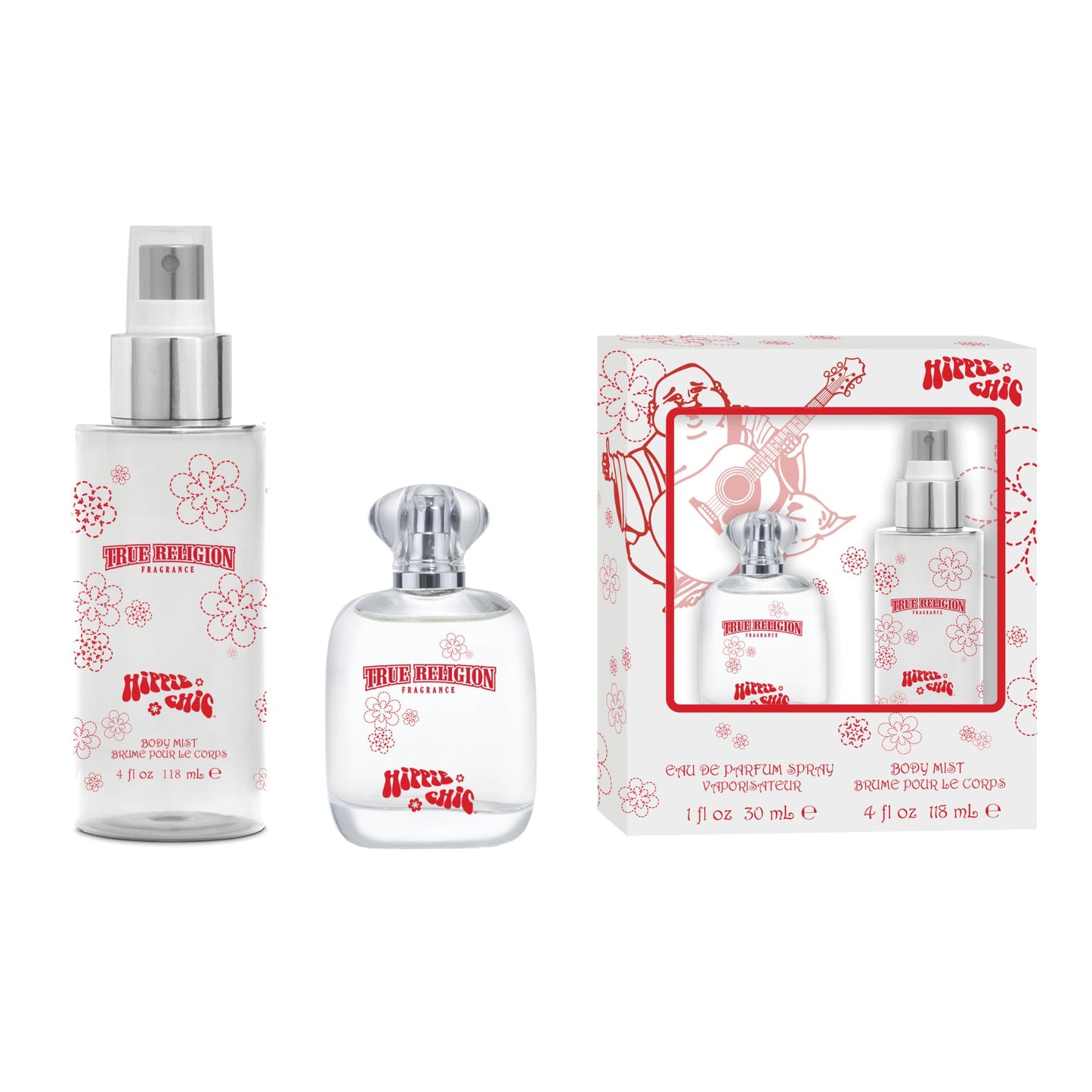 True Religion Hippie Chic 2-Piece Gift Set - Perfume Gift Set for Women, EDP, Luxury Women's Self Care Kit with Eau de Parfum & Body Mist - 1 fl oz