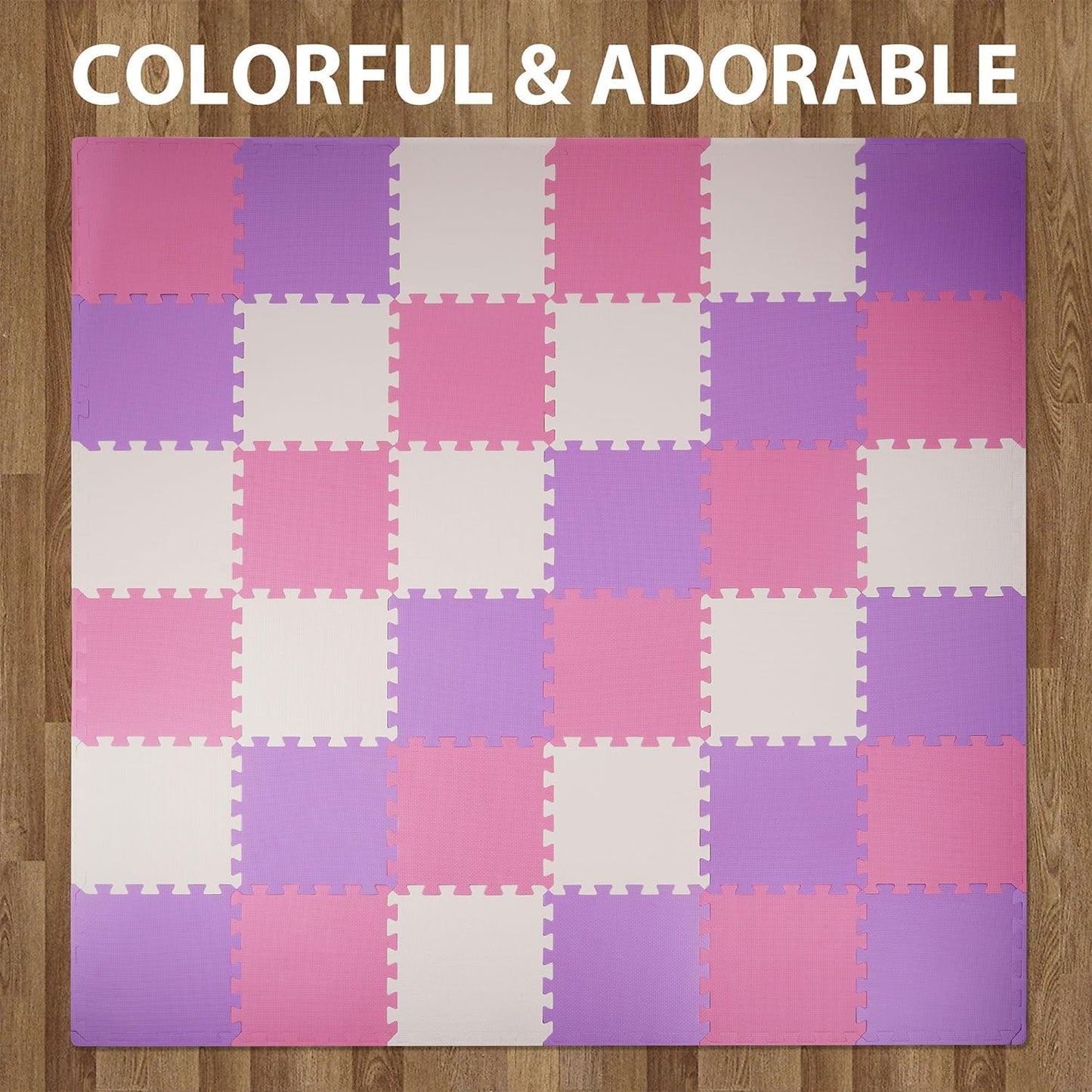 BalanceFrom Puzzle Play Mat – 36 Interlocking Foam Floor Tiles, Pink/Purple/Beige, Soft Playroom Flooring for Indoor & Outdoor Playpen