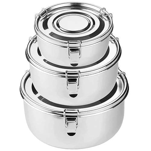 3 Pcs Premium Stainless Steel Food Storage Containers 304 Grade The Original Leak-Proof, Airtight, Smell-Proof - Perfect For Camping Trips, Lunches…