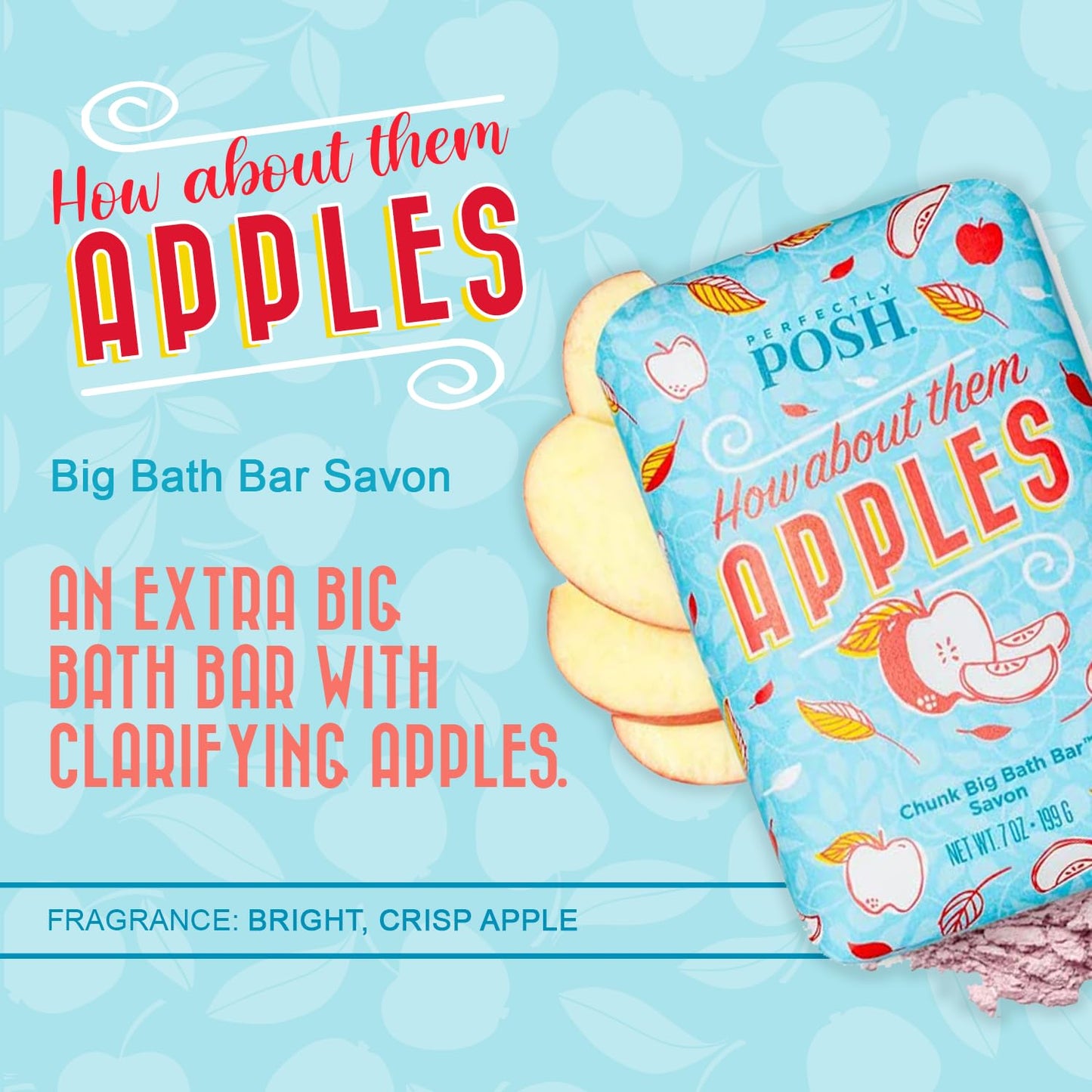 Perfectly Posh - How About Them Apples Big Bath Bar - Nourishing Soap with Cinnamon & Apple Fragrance - for Energizing Bath Time - 7oz