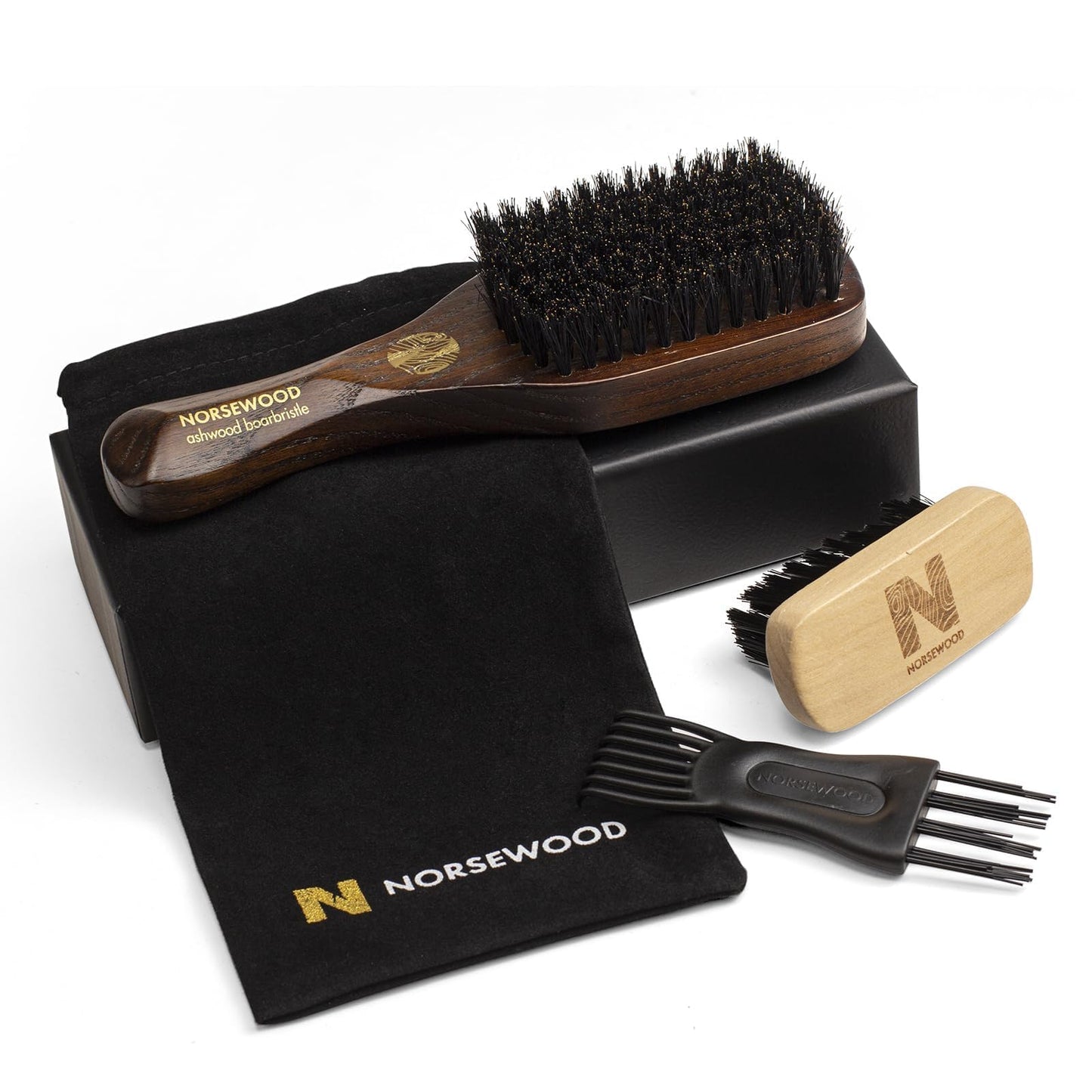NORSEWOOD Boar Bristle Brush for Shine and Texture - Stiff Bristles for Medium Hair/Beards, Cleaning Brush Included