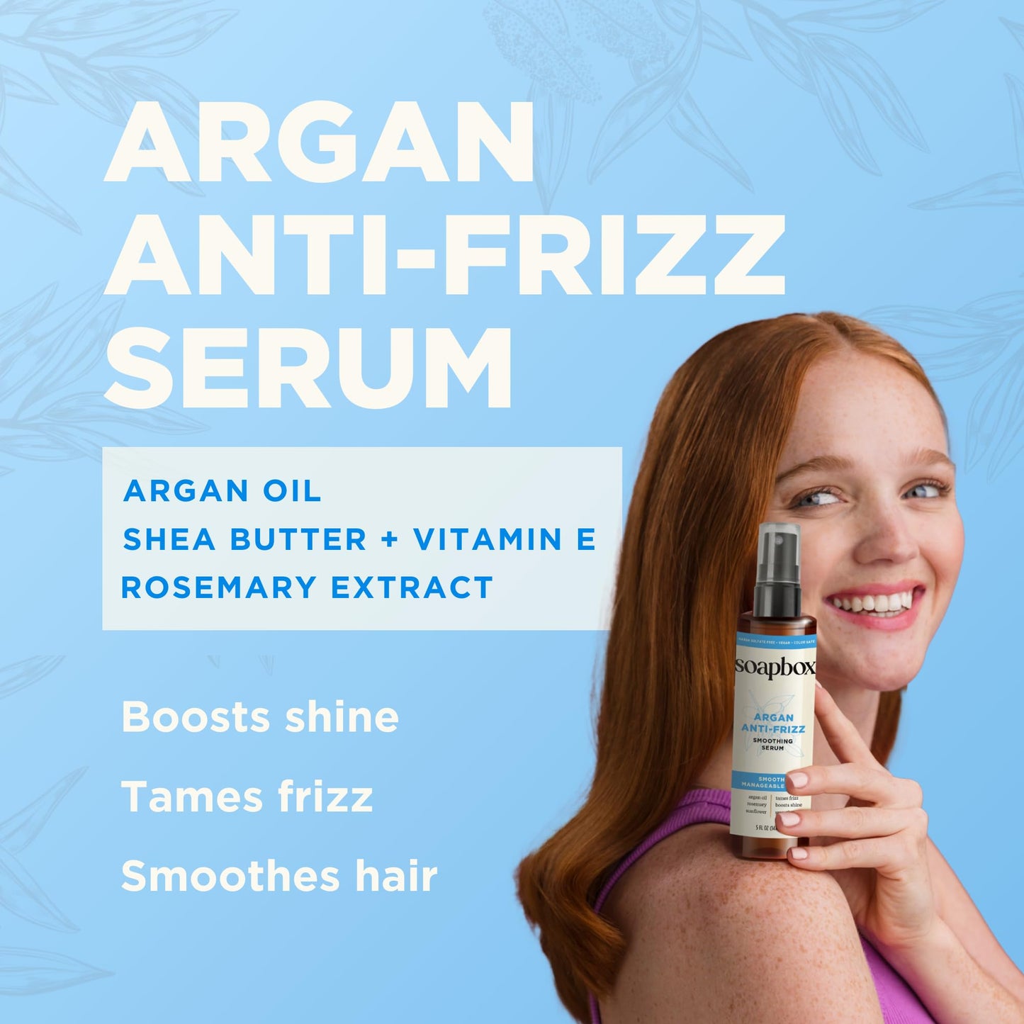 Soapbox Argan Oil Smoothing Serum, Anti-Frizz Serum For All Hair Types with Shea Butter & Vitamin E Repairs Damage & Controls Flyaways - Vegan