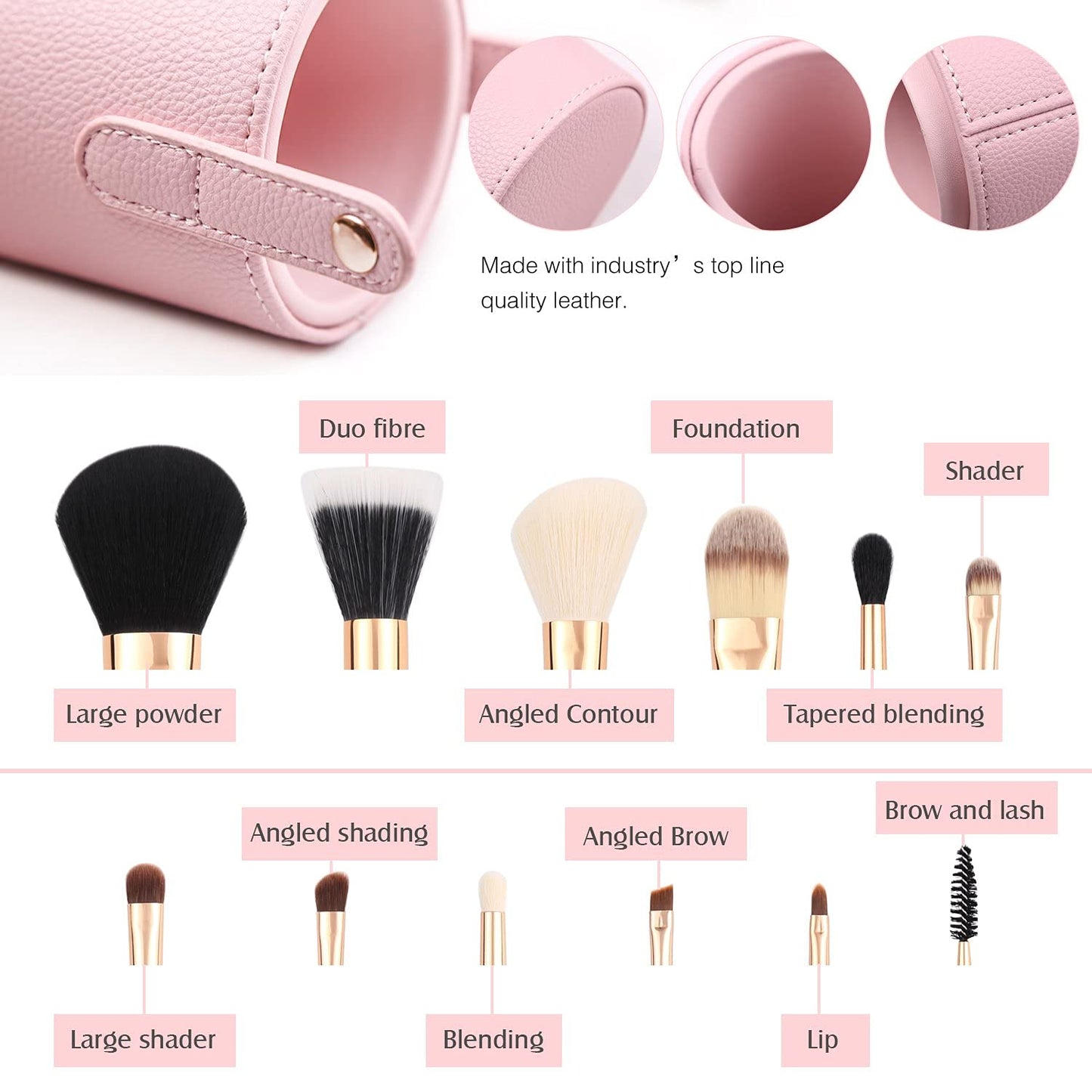 Z'OREYA Makeup Brush Set 12pcs Pink Synthetic Makeup Brushes Travel Set With Holder Makeup Brush Organizer Foundation Powder Contour Blush Eye