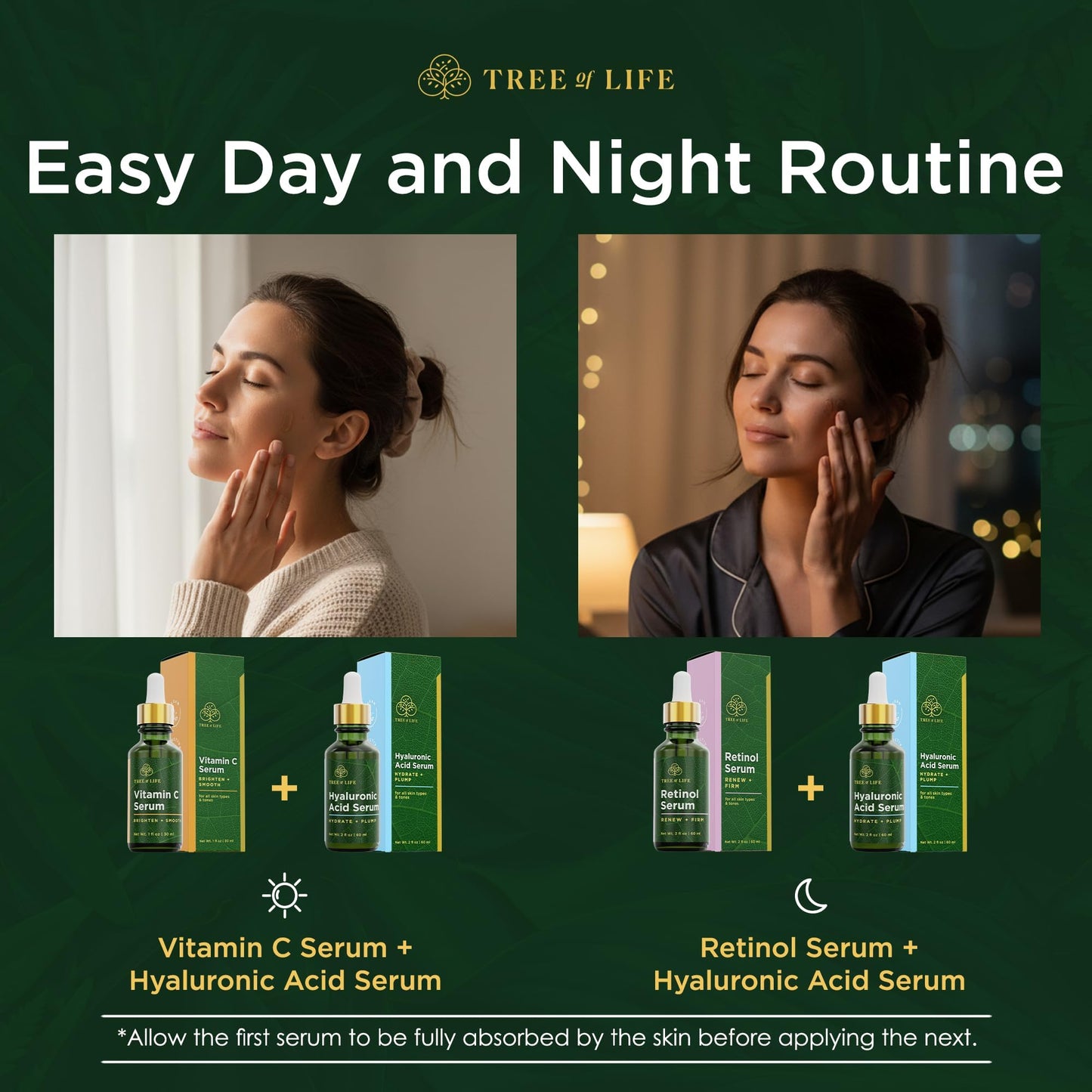 Tree of Life Beauty Facial Skin Care Set, Brightening, Firming, Hydrating, Dry Face, Dermatologist Tested - Trio Power Kit, Vitamin C, Retinol