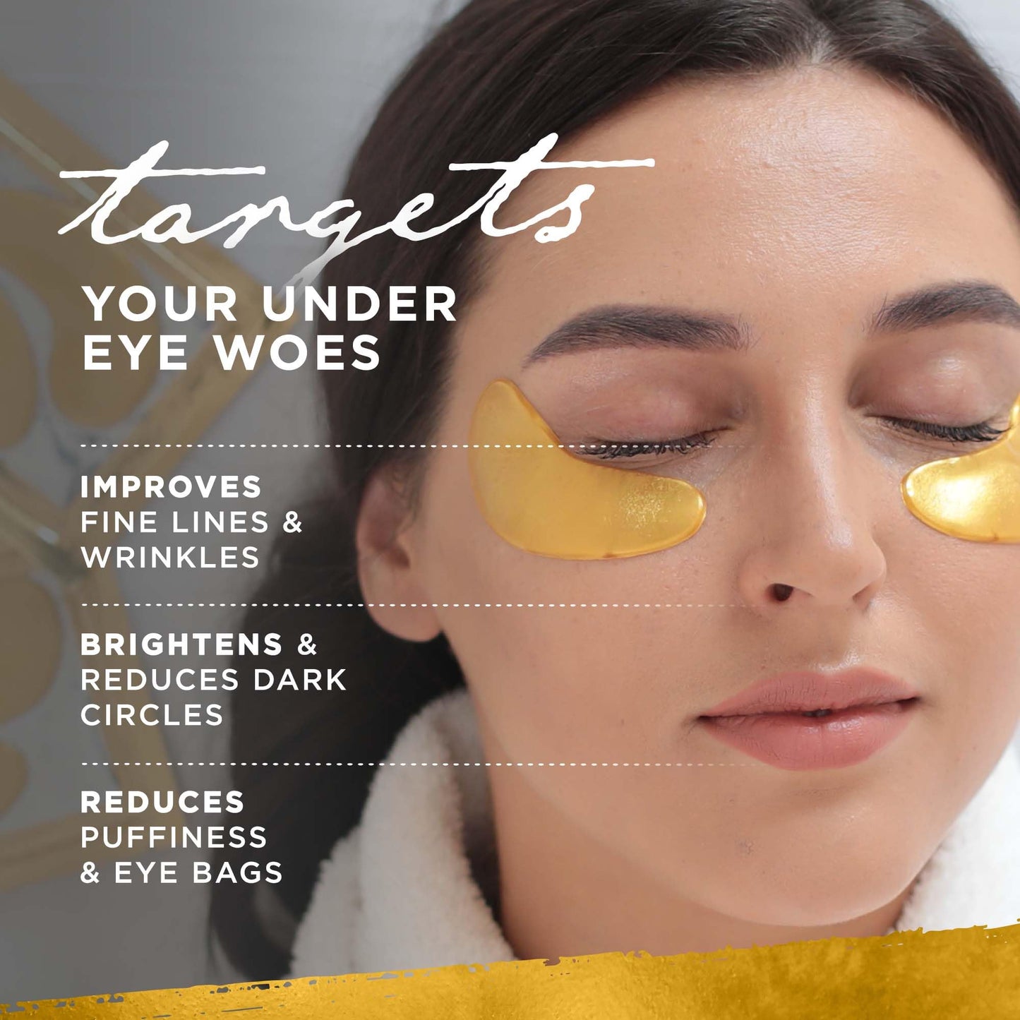 Dermoland Under Eye Patches For Women - 24K Gold Eye Masks, 15 Pairs | Hyaluronic Acid | Reduces Puffiness, Dark Circles & Wrinkles | Vegan