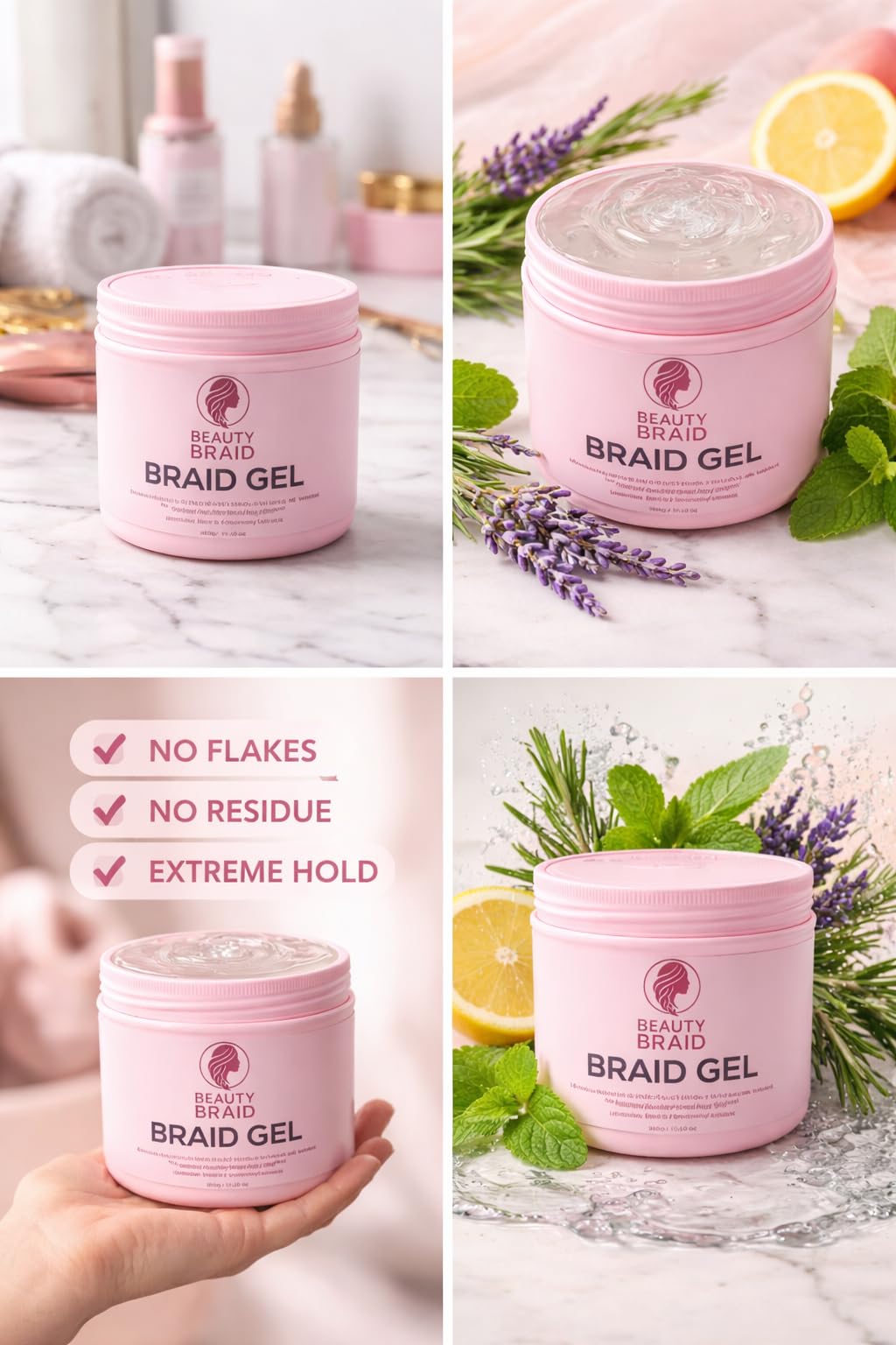 Beauty Braid Studio Braiding Gel Strong Hold for Knotless Braids, Edges & Twists - No Flakes, No Residue, Professional Styling Gel - 17.1 oz