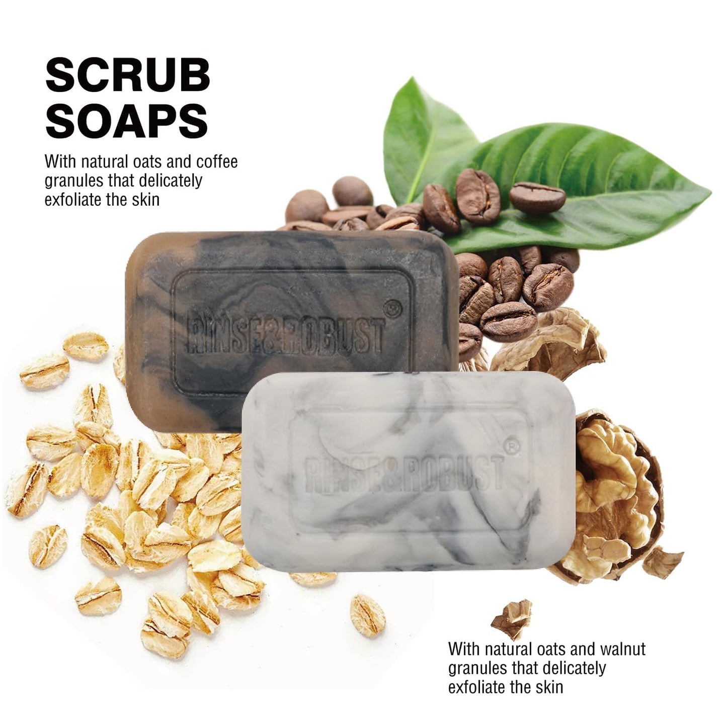 Rinse & Robust Bar Soap for Men - 4Pcs Exfoliating & Moisturizing 4-in-1 Cleansing Bar Set for Face, Body, Hands & Shave | All Skin Types | Luxury
