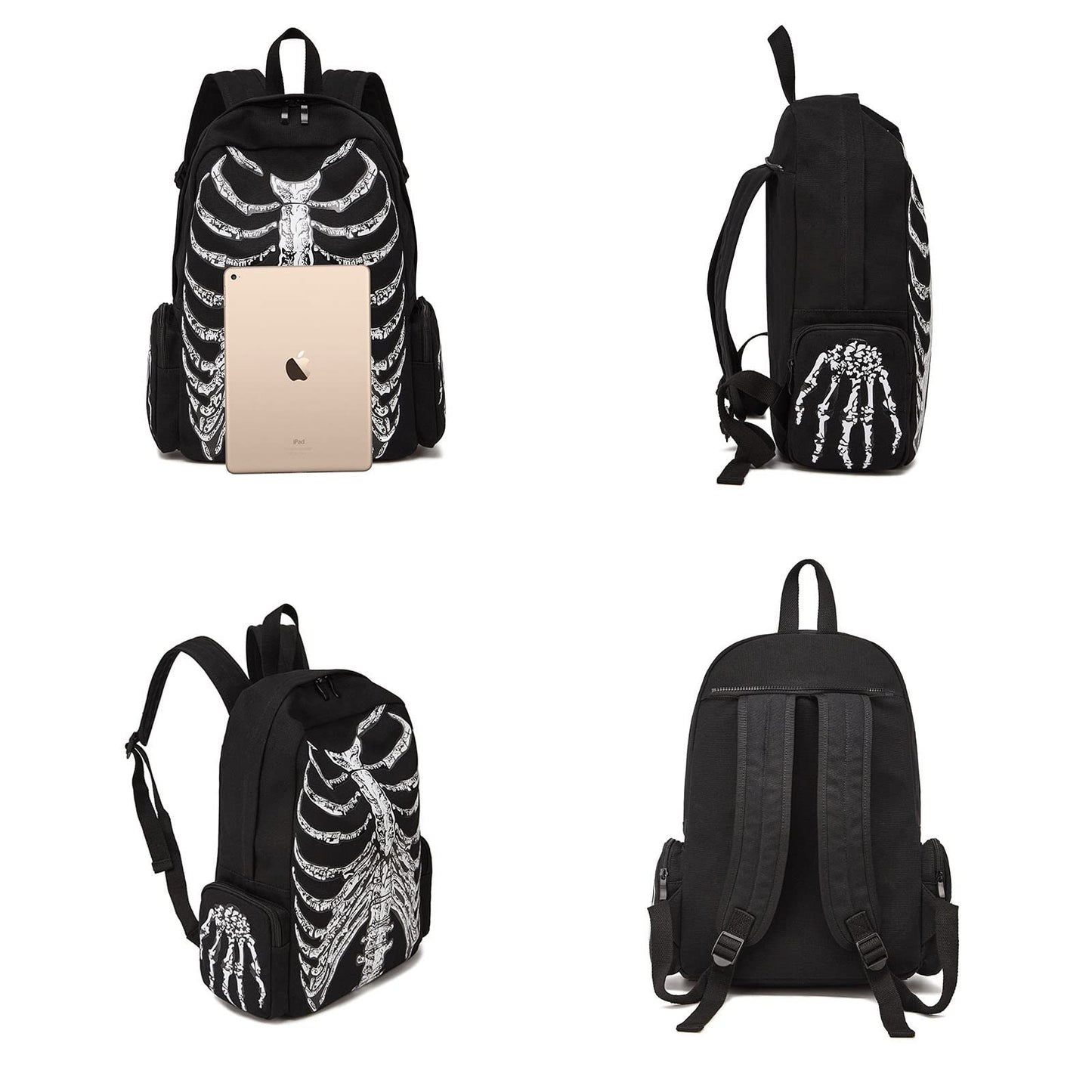 LREUIP Goth Backpack Grunge Backpack Y2k Fashion Skull Backpack Hooded Backpack Gothic Black Shoulder Bag Goth Messenger Bag (Backpack Skeleton)…