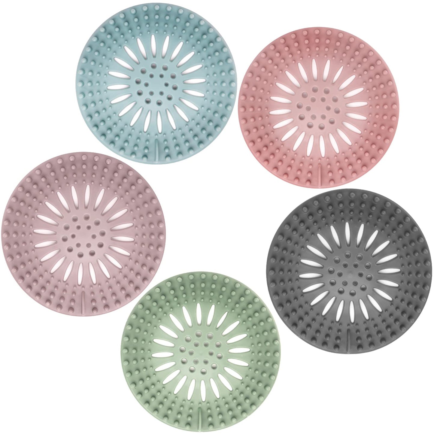 Gotega Sink Drain Strainers, Hair Catcher Shower Drain Covers, Flexible TPR Material, Multi-Color for Bathroom Tub, Shower & Sink, 5-Pack