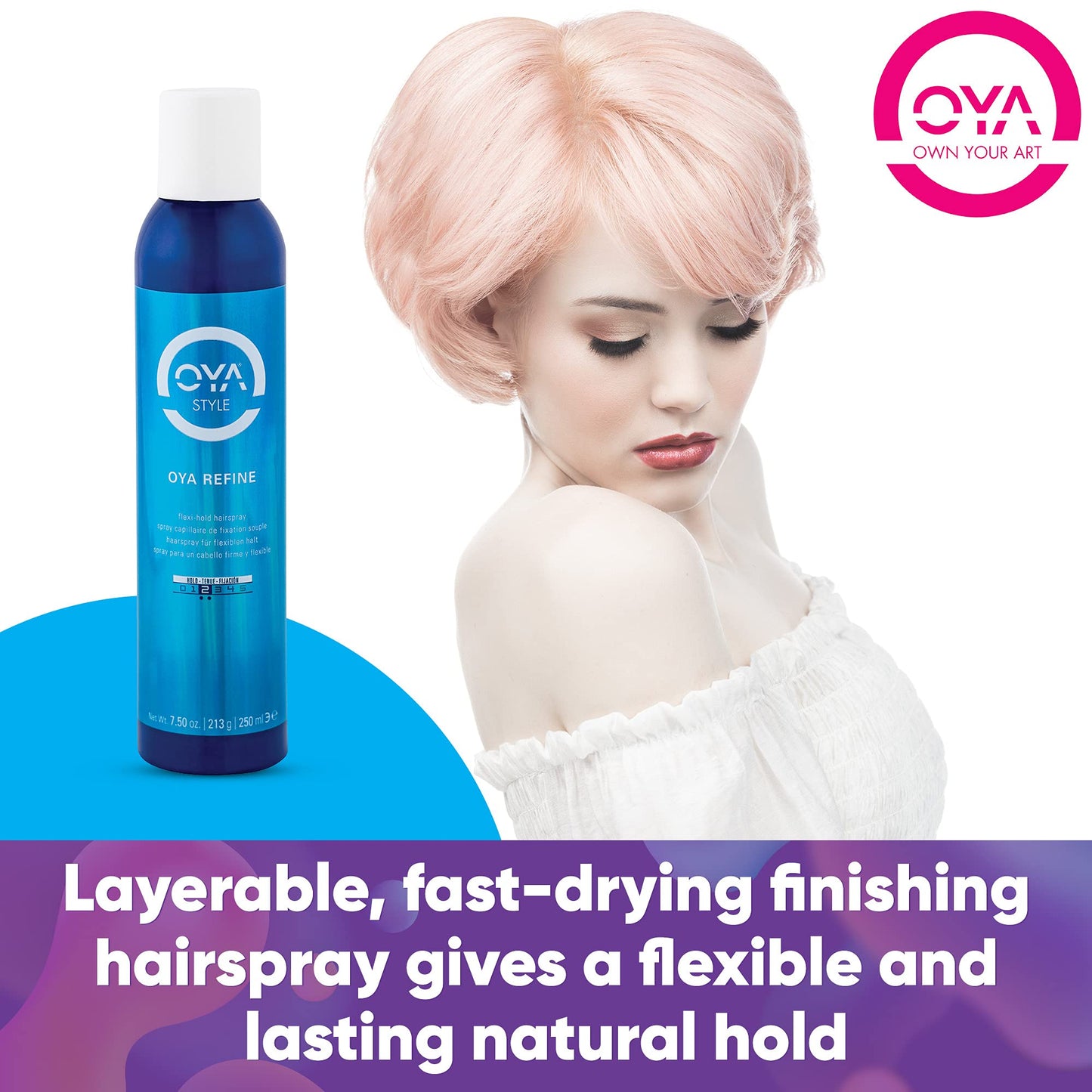 OYA REFINE Flexi-Hold Hairspray - Lightweight Flexible Hold Finishing Hair Spray for Fine Medium Hair - Volumizing Fast Drying Aerosol Shaper for All