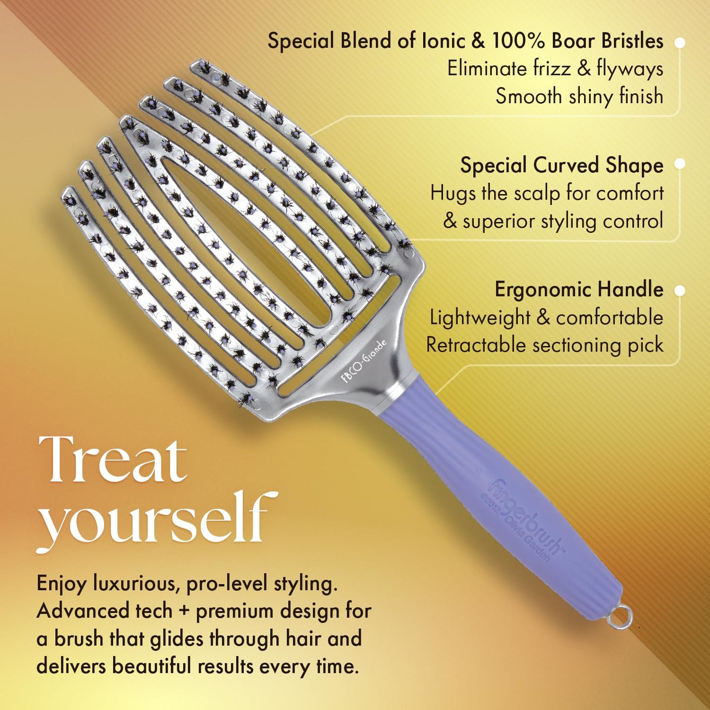Olivia Garden FingerBrush Scalp-Hugging & Vented Combo Paddle Hair Brush (ionic & 100% boar bristles) FBCO-GD (Grande)