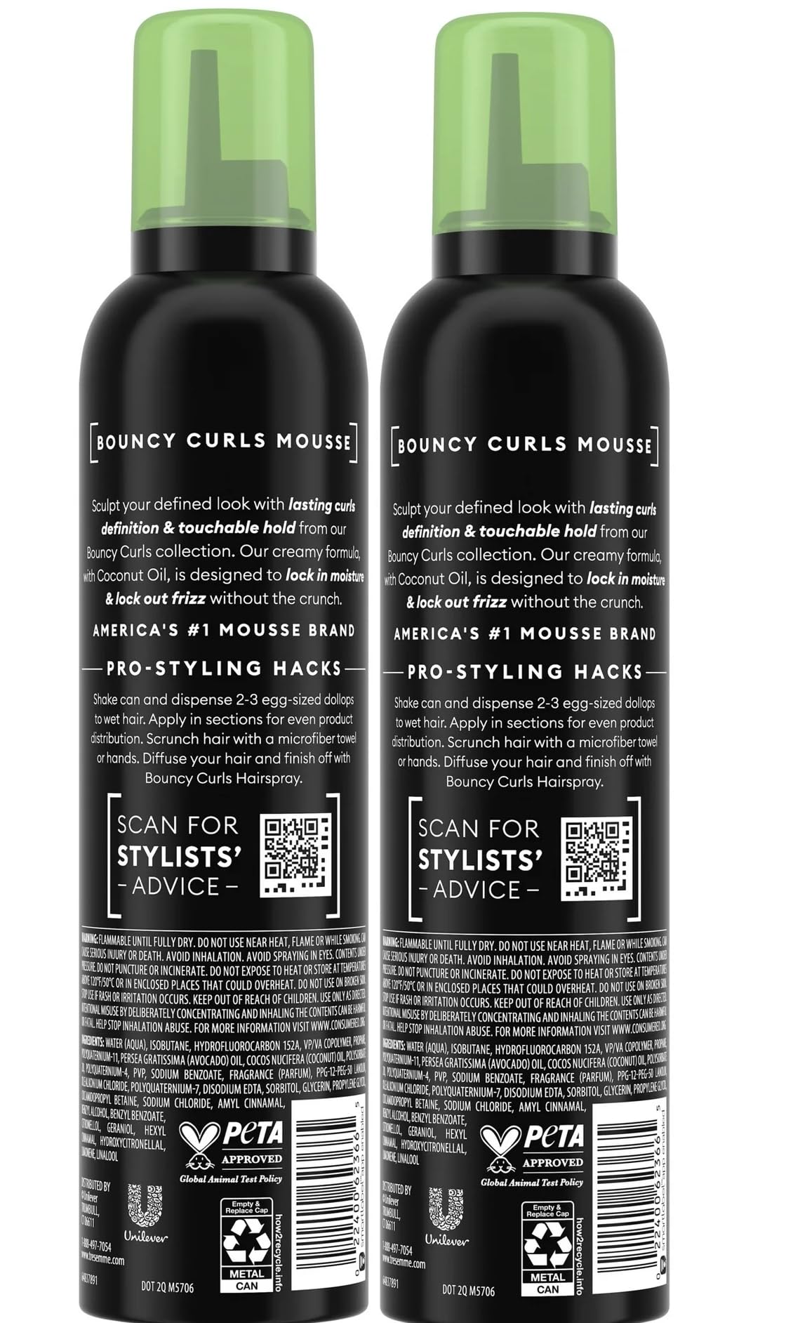 TRESemmé Bouncy Curls Mousse with 24H Control & Definition, Coconut and Avocado Oil 10.5 oz (2 Pack Packaging May Vary)