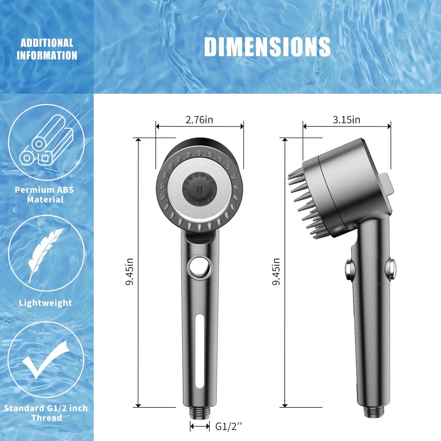 PWERAN Filtered Handheld Shower Head, High Pressure with Multiple Spray Modes, ON/OFF Switch, Power Wash for Hard Water & Pet Bath