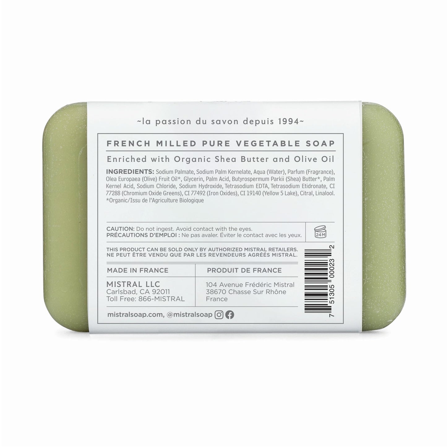 Mistral Classic French Bar Soap, Verbena, 7 oz - Triple-Milled Luxury Natural Soap with Organic Shea Butter & Olive Oil | Long-Lasting Moisturizing Beauty & Personal Care Mistral
