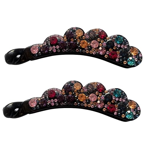 Sparkly Rhinestone Flower Banana Hair Clip Crystal Ponytail Holder Twist Hair Clips No Slip Bow Grip Comb Clamp Hair Grip with Teeth Hairpins Hair