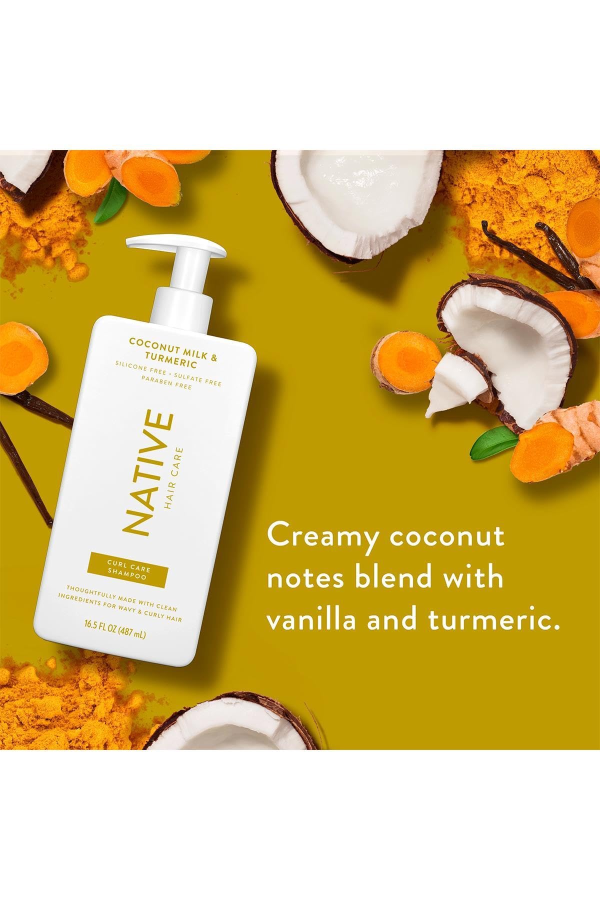 Curl Care Native Coconut Milk & Turmeric Shampoo and Conditioner (16.5 oz) (Coconut Milk & Tumeric)