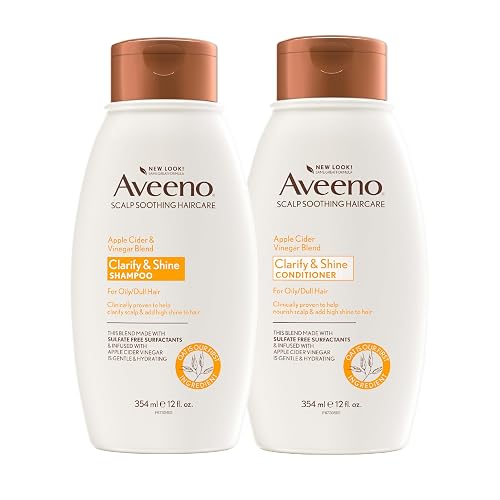 Aveeno Apple Cider Vinegar Shampoo + Conditioner Set, Hair Care Bundle for Balance & High Shine, Daily Clarifying & Soothing Scalp Shampoo