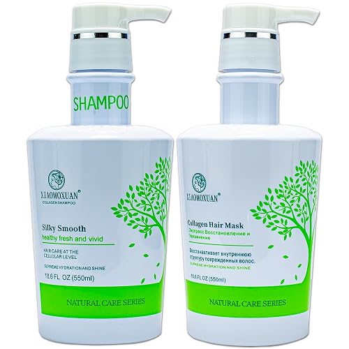 Xiaomoxuan Organic Collagen Tea Tree Deep Conditioning Hair Mask and Natural Cleansing Shampoo Build-Up Remover Set for Moisturizing and Split End