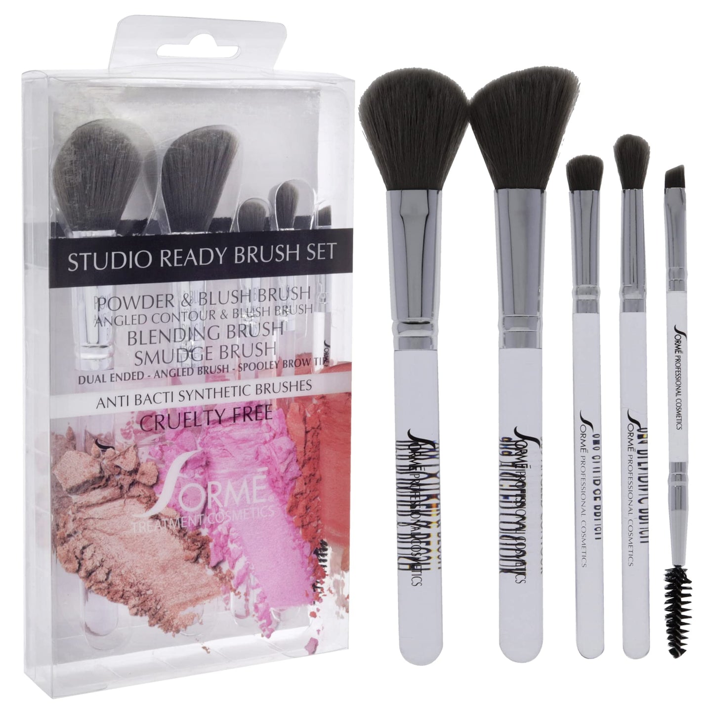 Sorme' Treatment Cosmetics Professional Brush Set A (968,969,970,971,972), Soft Fibers, Flawless Blending, Comfortable Grip, Professional Application