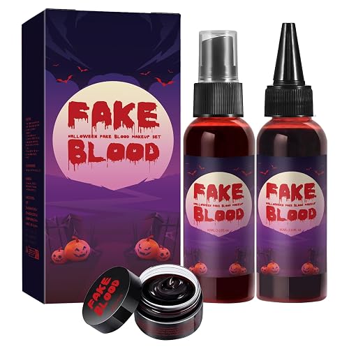 AOYEBO Fake Blood Makeup Kit - 60ml Spray & 40ml Coagulated Blood, Washable Realistic SFX Makeup for Halloween Zombie Vampire Cosplay (Natural