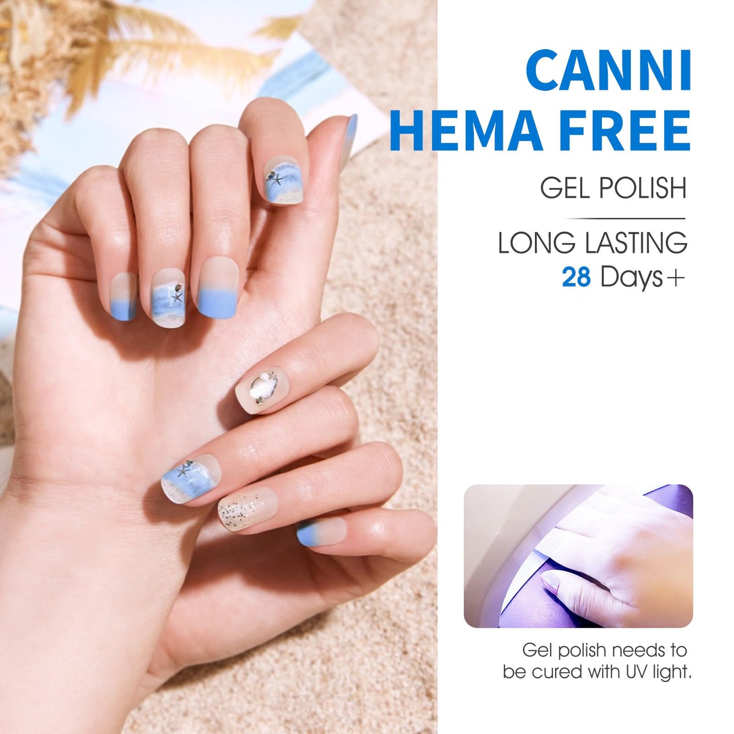 CANNI Blue Gel Nail Polish Set - 6 Colors 9ML Baby Royal Light Blue - Aquarius Ocean-Inspired Summer Gel, Soak Off UV LED Polish for DIY Manicure Beauty and Personal Care CANNI