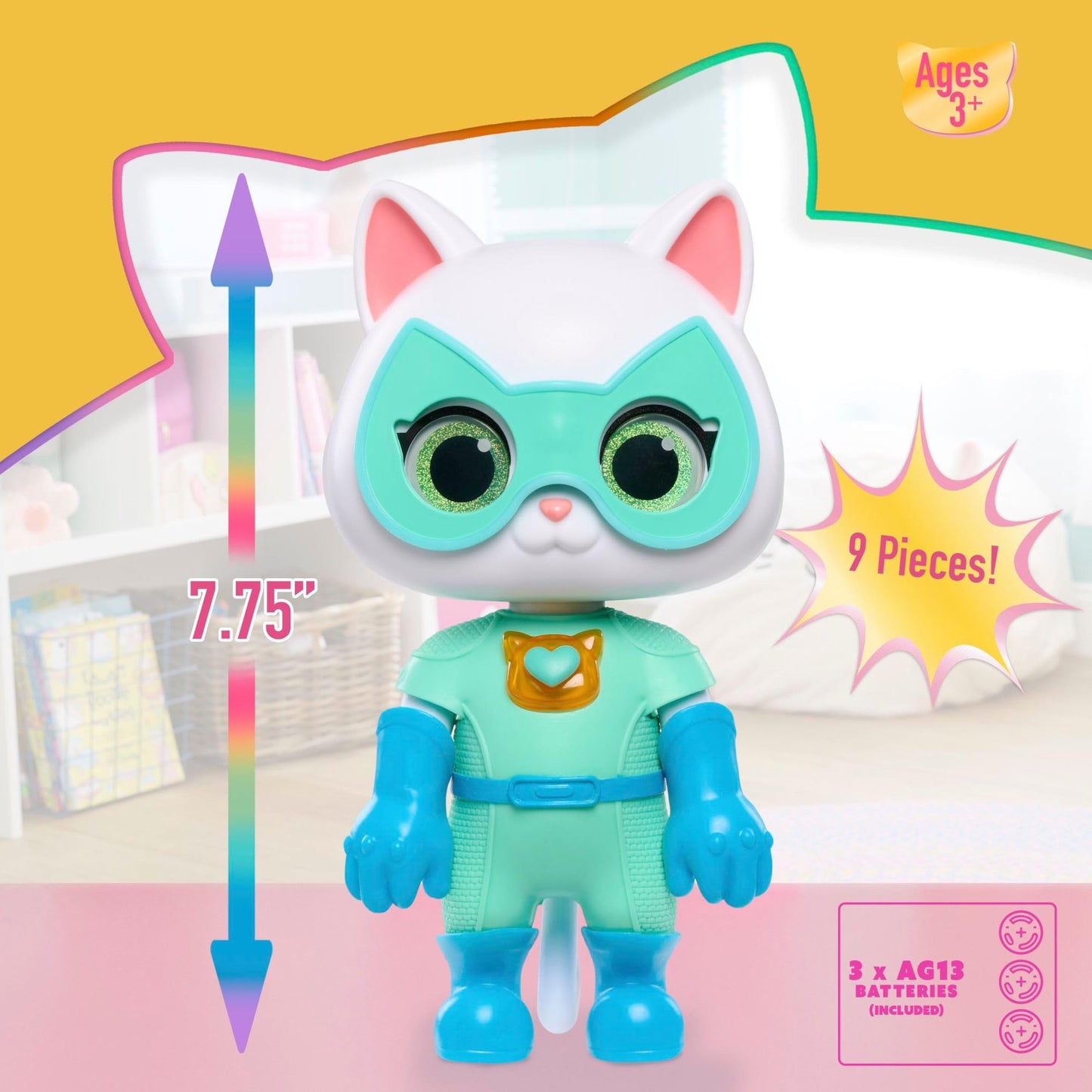 Just Play Disney Junior SuperKitties Cat-Tastic Transforming Bitsy, Kids Toys for Ages 3 Up