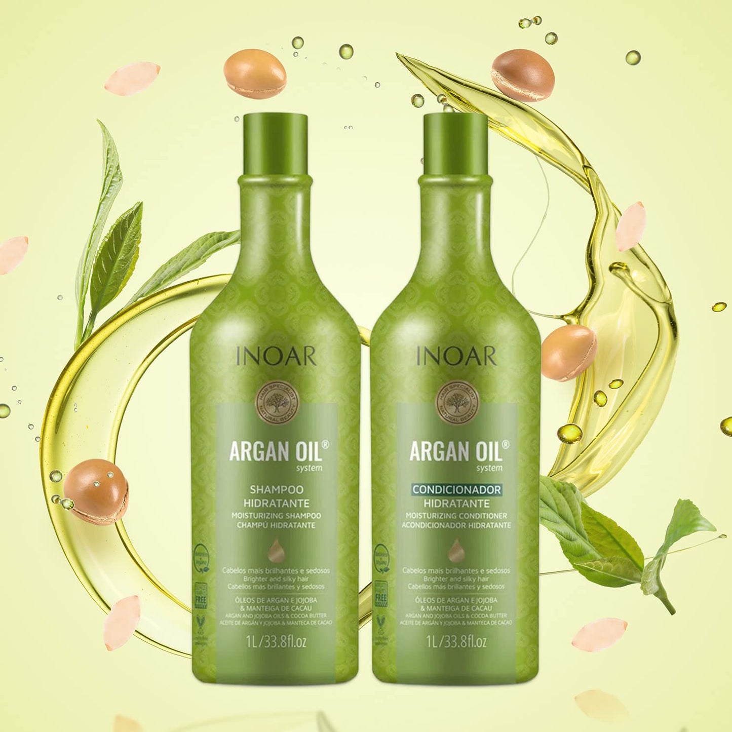 Inoar Argan Oil Shampoo & Conditioner Set - Hydrating, Moisturizing, Nourishing, Shine for Dry Damaged Hair - Repair, Hydration & Strengthen